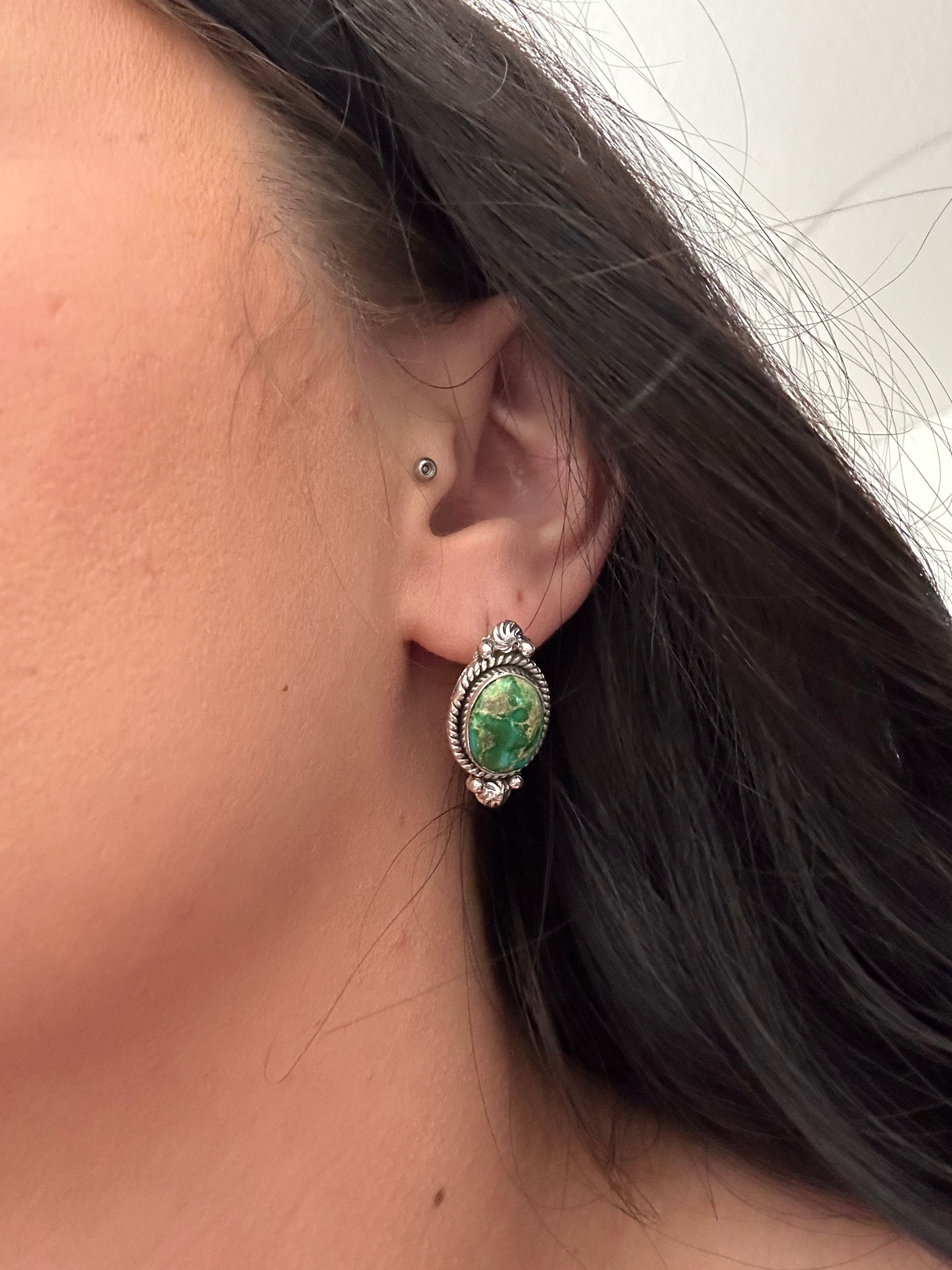 Southwest Handmade Sonoran Gold Turquoise & Sterling Silver Post Earrings