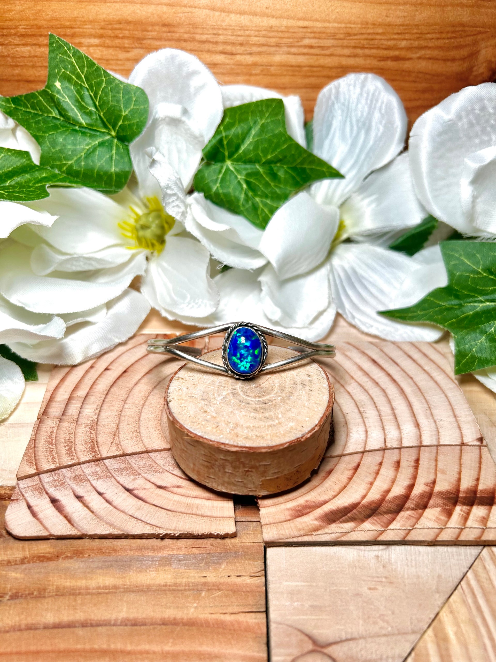 Navajo Made Opal & Sterling Silver Cuff Bracelet