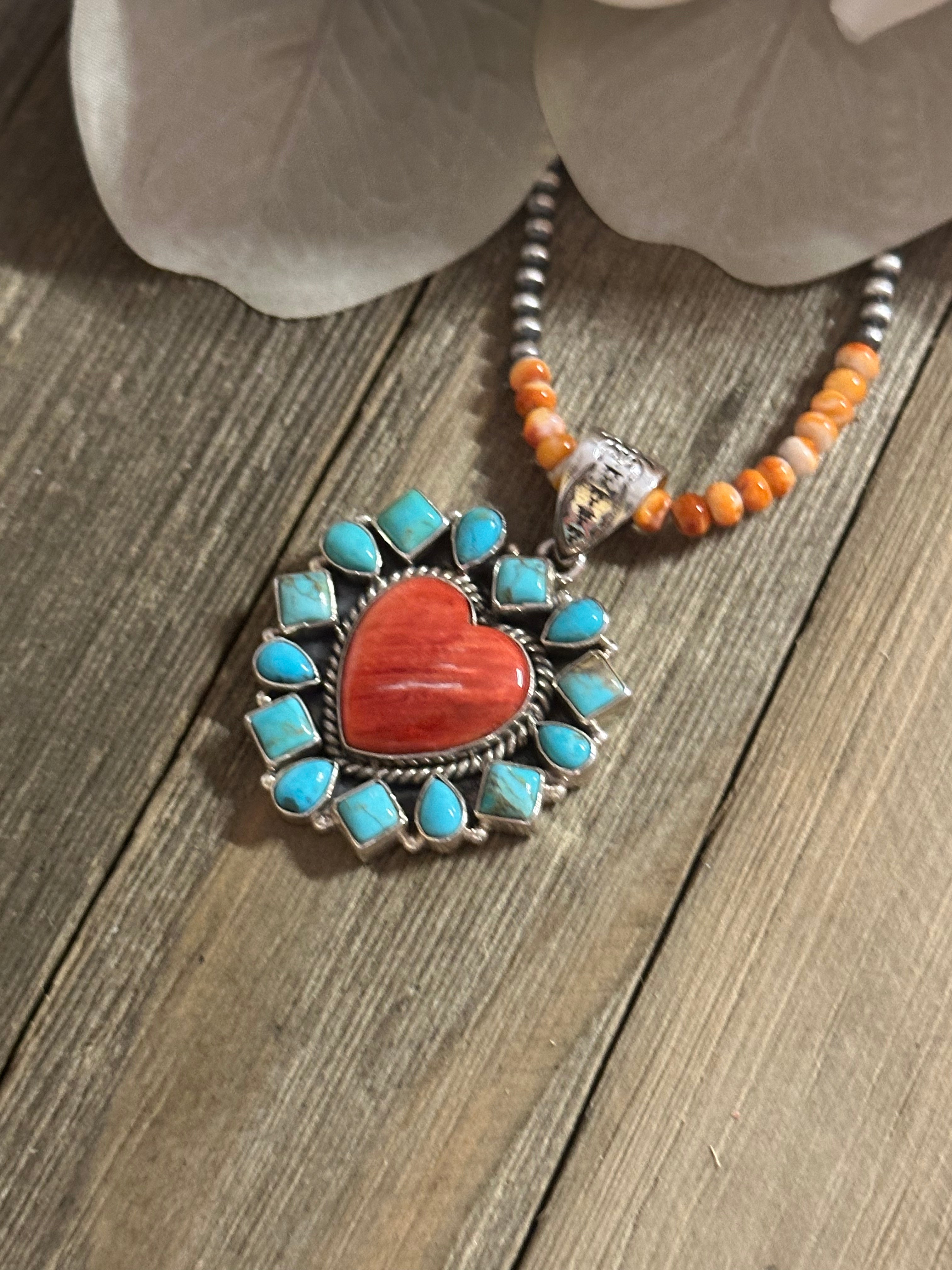 Southwest Handmade Multi Stone & Sterling Silver Heart Pendant