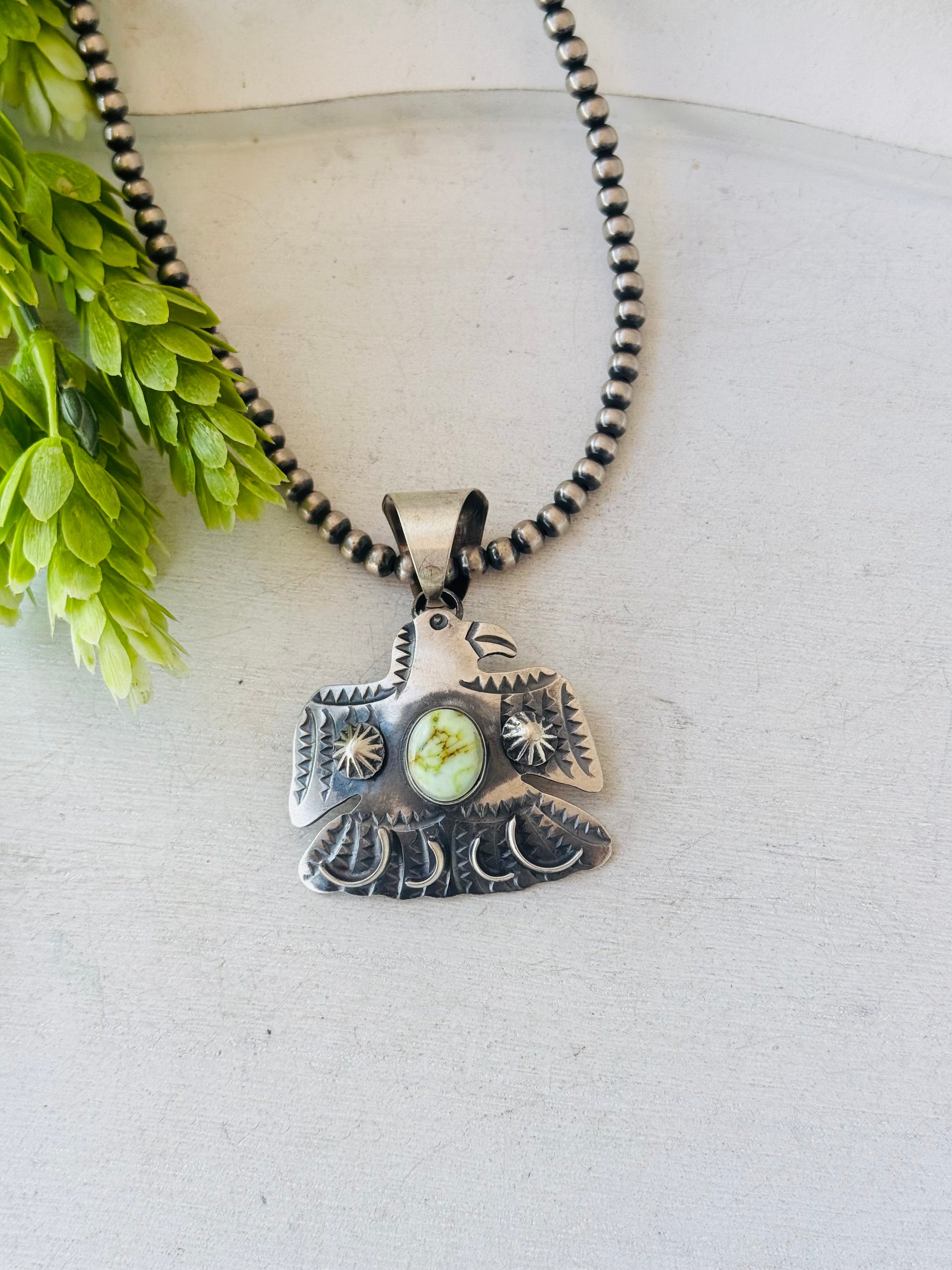 Chimney Butte Palomino Variscite & Sterling Silver Thunderbird Pendant