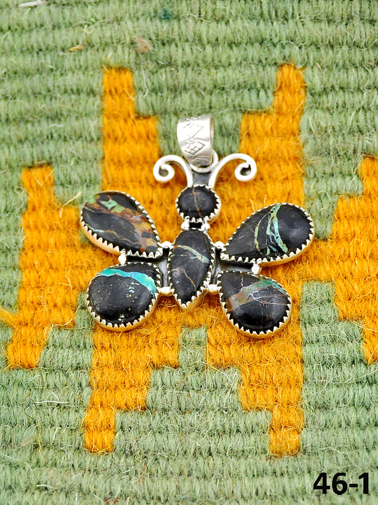 Southwest Made Black Jack Turquoise & Sterling Silver Pendant