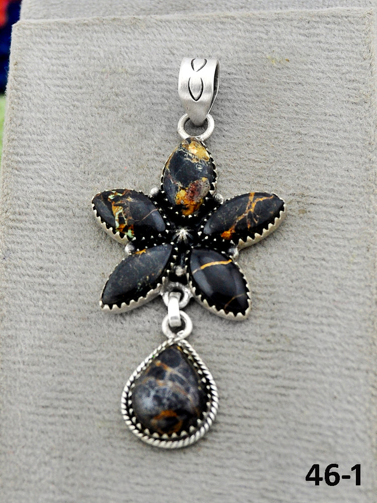 Southwest Handmade Black Jack Turquoise & Sterling Silver Pendants