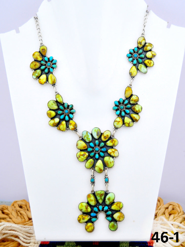 Southwest Made Palomino Turquoise with Mohave Turquoise & Sterling Silver Necklace