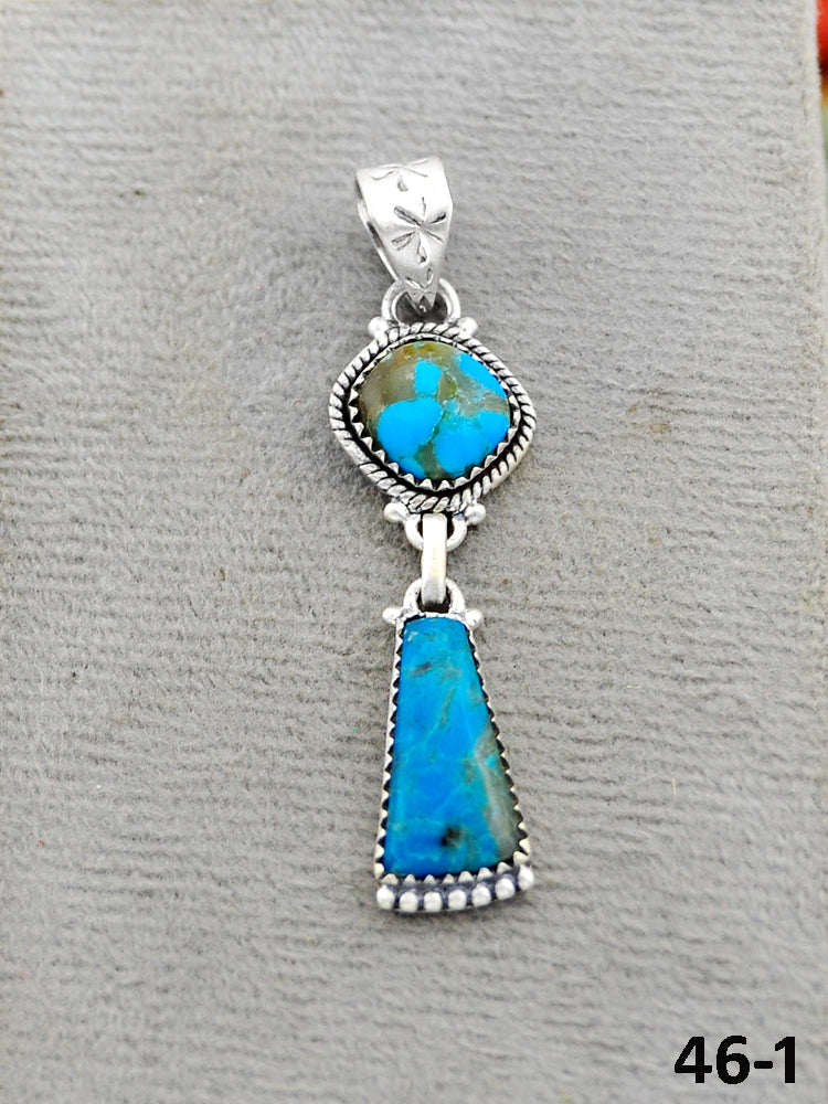 Southwest Handmade Ithaca Peak Turquoise & Sterling Silver Pendants