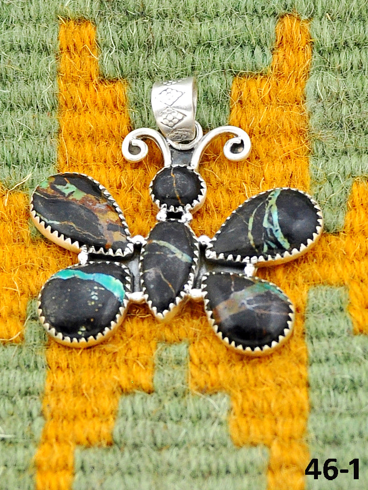 Southwest Made Black Jack Turquoise & Sterling Silver Pendant