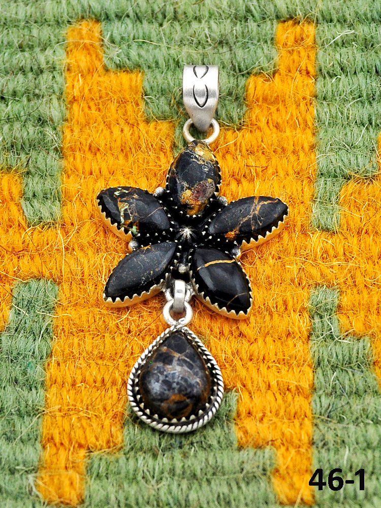 Southwest Handmade Black Jack Turquoise & Sterling Silver Pendants