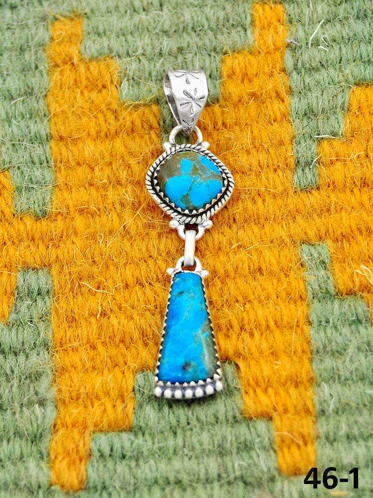 Southwest Handmade Ithaca Peak Turquoise & Sterling Silver Pendants