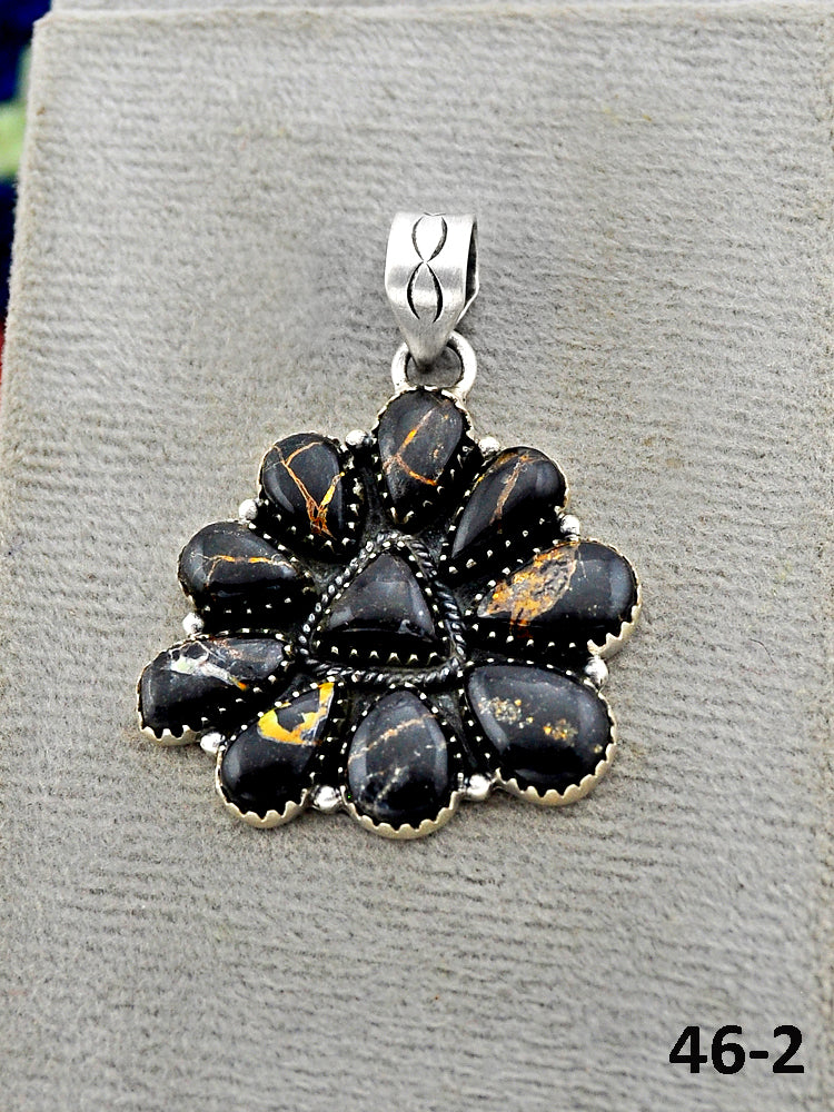 Southwest Handmade Black Jack Turquoise & Sterling Silver Pendants