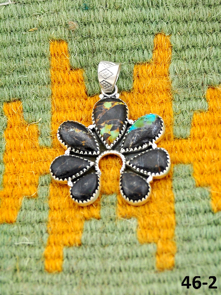 Southwest Made Black Jack Turquoise & Sterling Silver Pendant