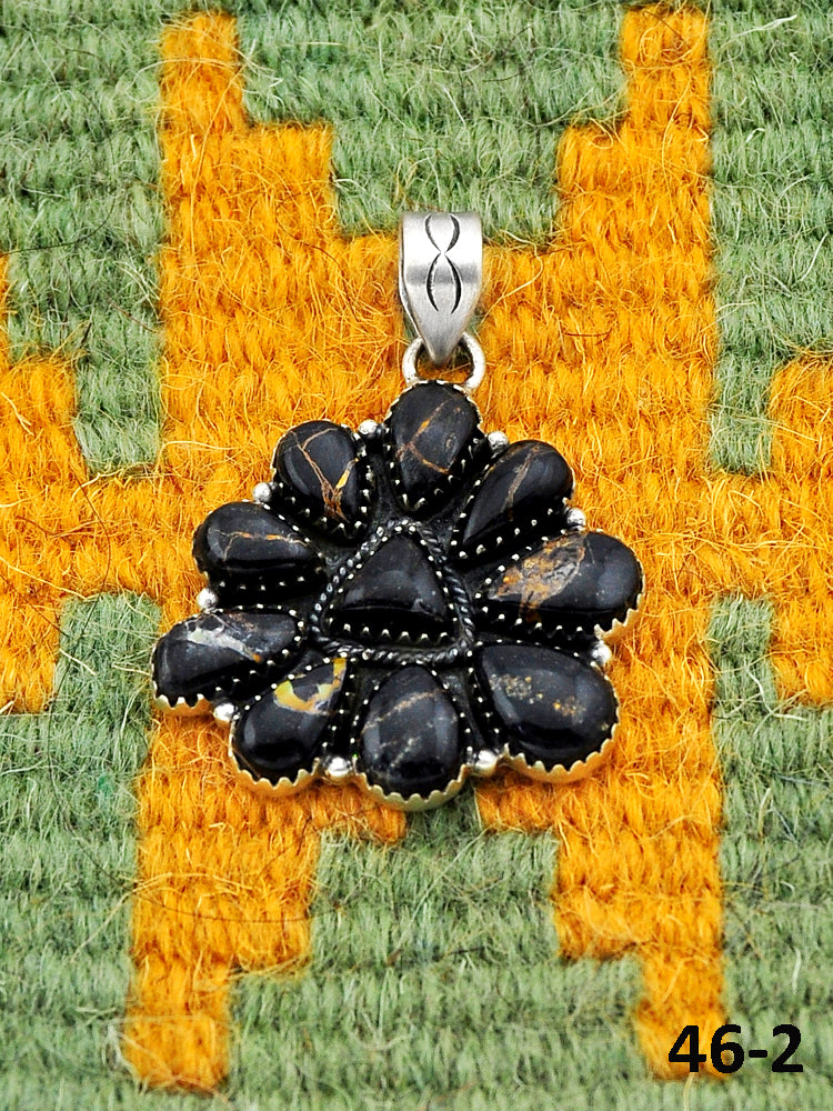 Southwest Handmade Black Jack Turquoise & Sterling Silver Pendants