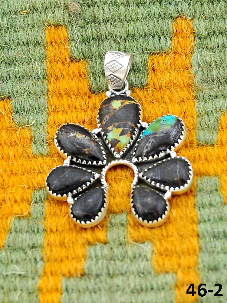 Southwest Made Black Jack Turquoise & Sterling Silver Pendant