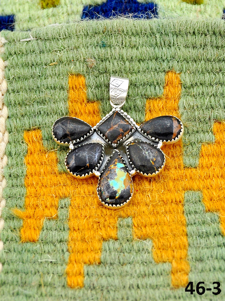 Southwest Made Black Jack Turquoise & Sterling Silver Pendant