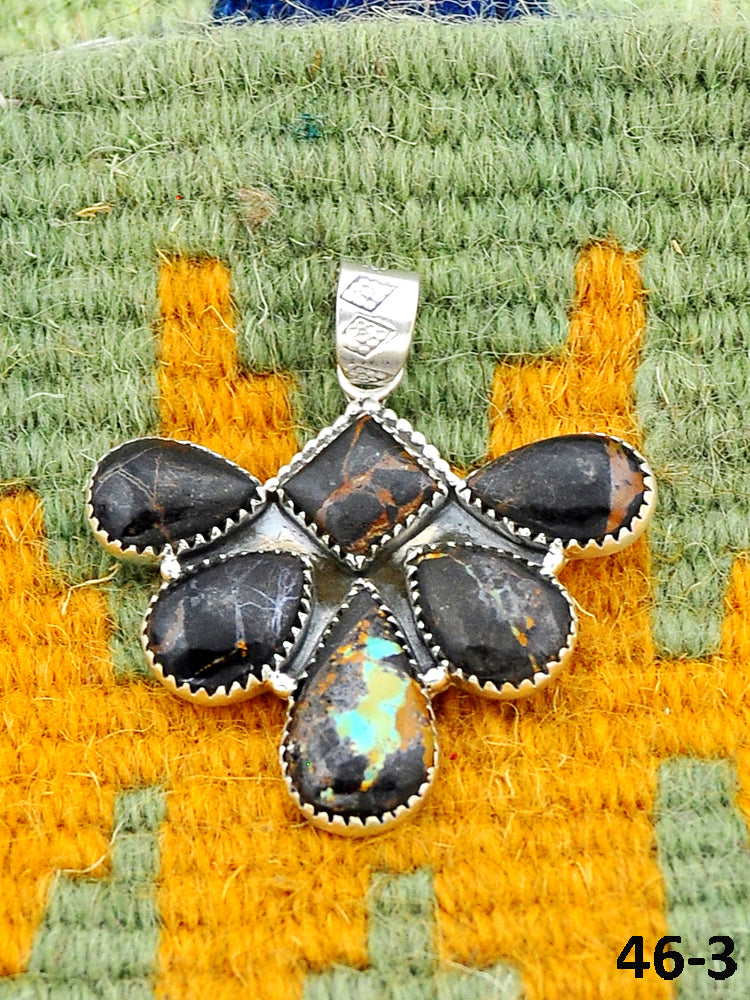 Southwest Made Black Jack Turquoise & Sterling Silver Pendant