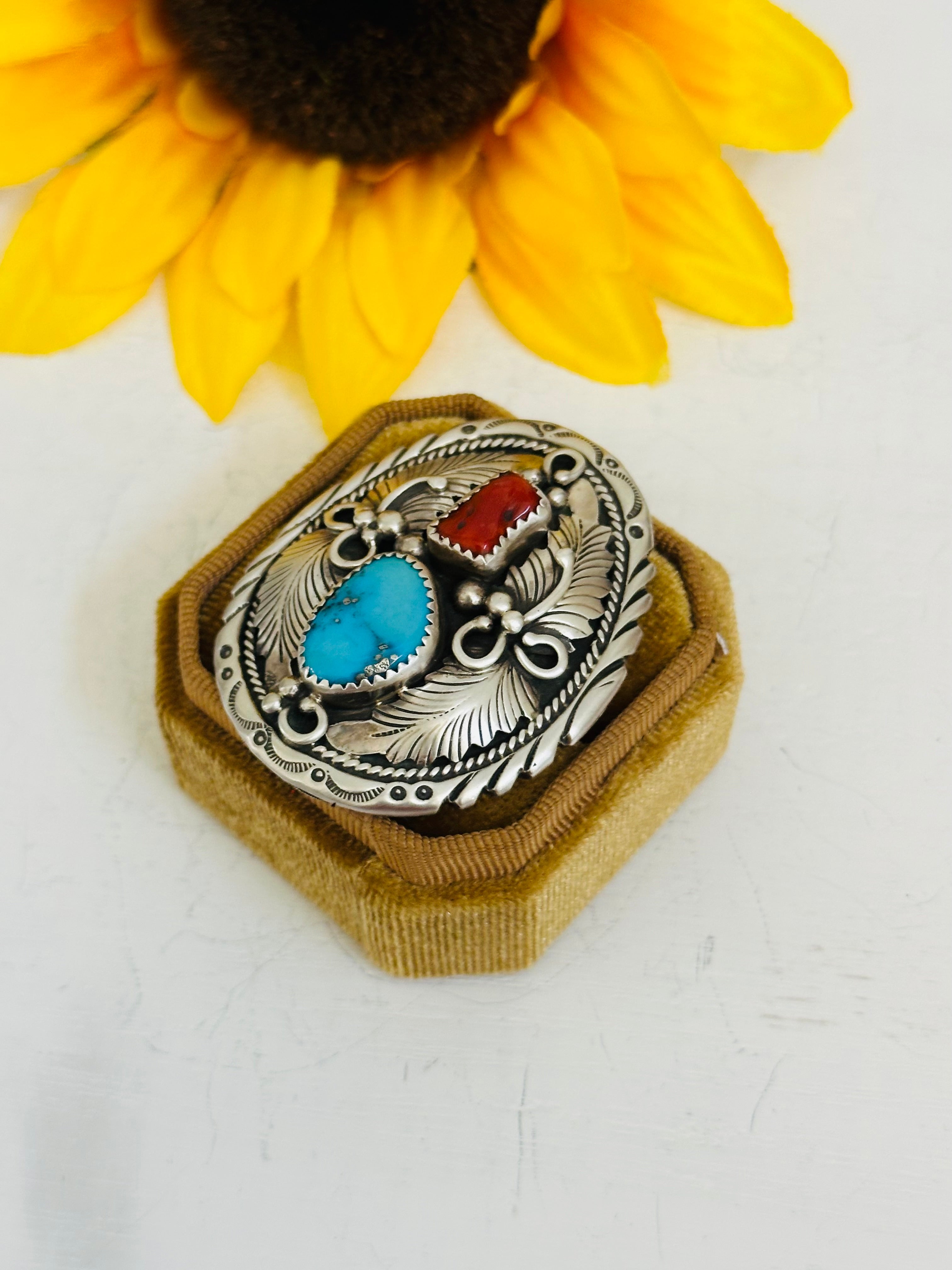 Navajo Made Multi Stone & Sterling Silver Ring Size 6.75