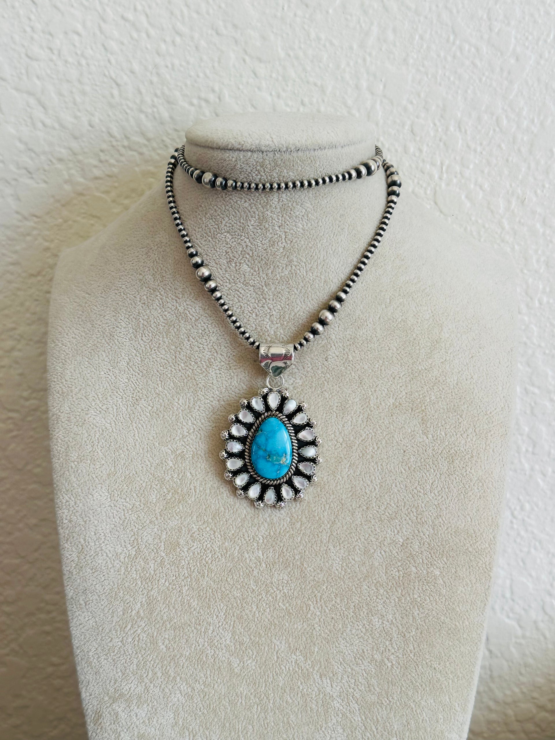 Southwest Handmade Multi Stone & Sterling Silver Cluster Pendant