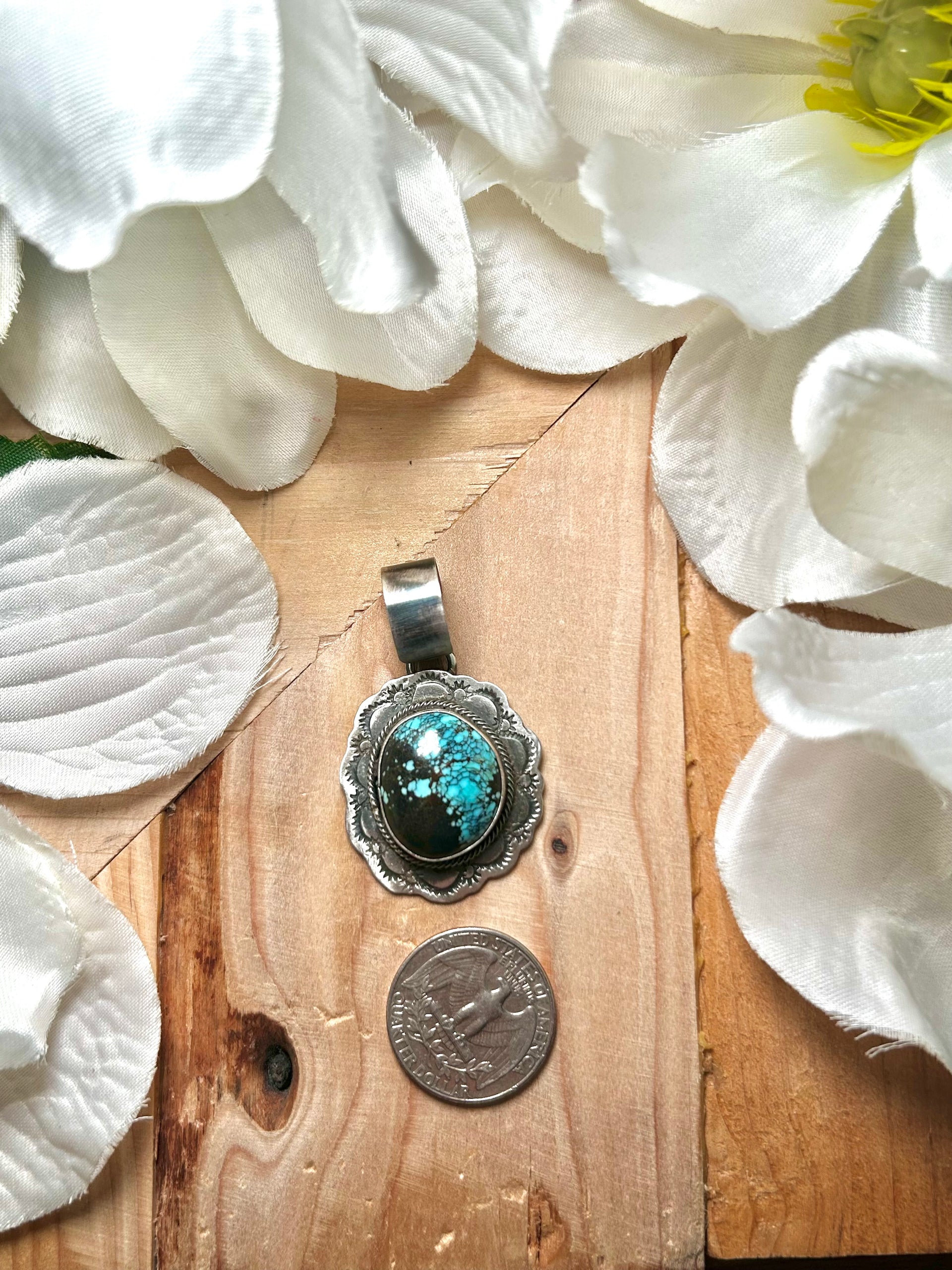 Navajo Made Blue Moon Turquoise & Sterling Silver Pendant