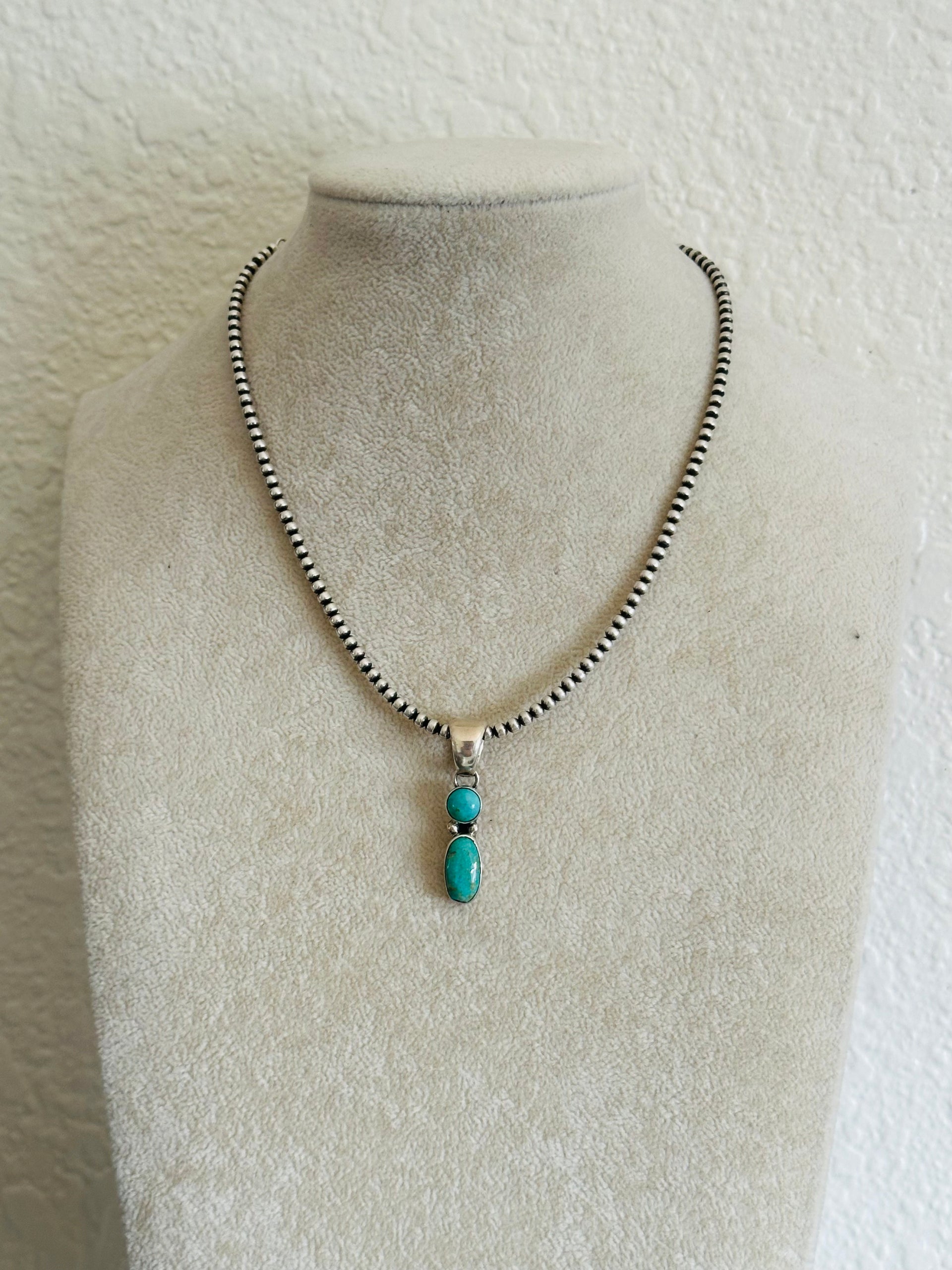 Navajo Handmade Kingman Turquoise & Sterling Silver Pendant