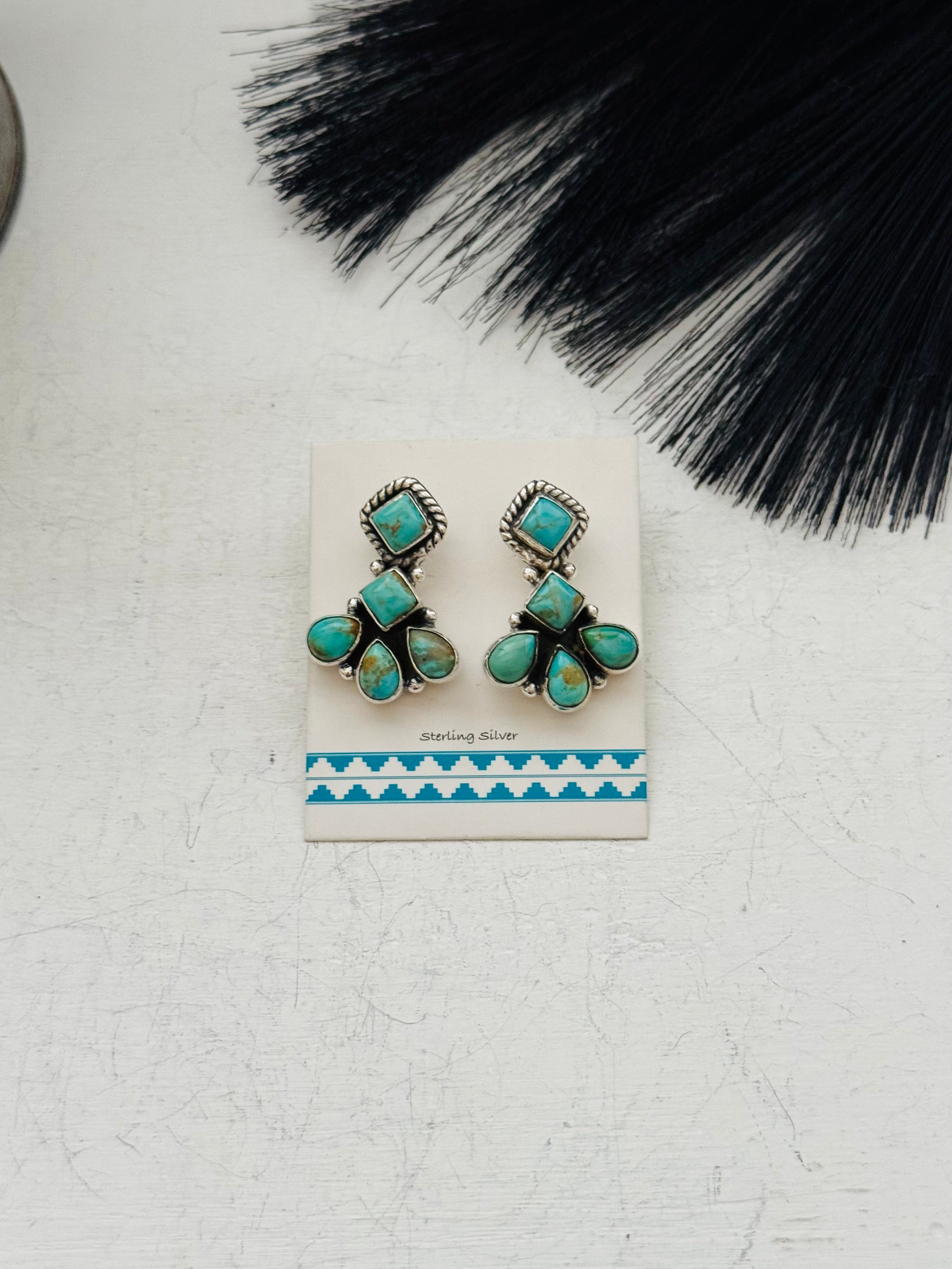 Southwest Handmade Kingman Turquoise & Sterling Silver Post Earrings