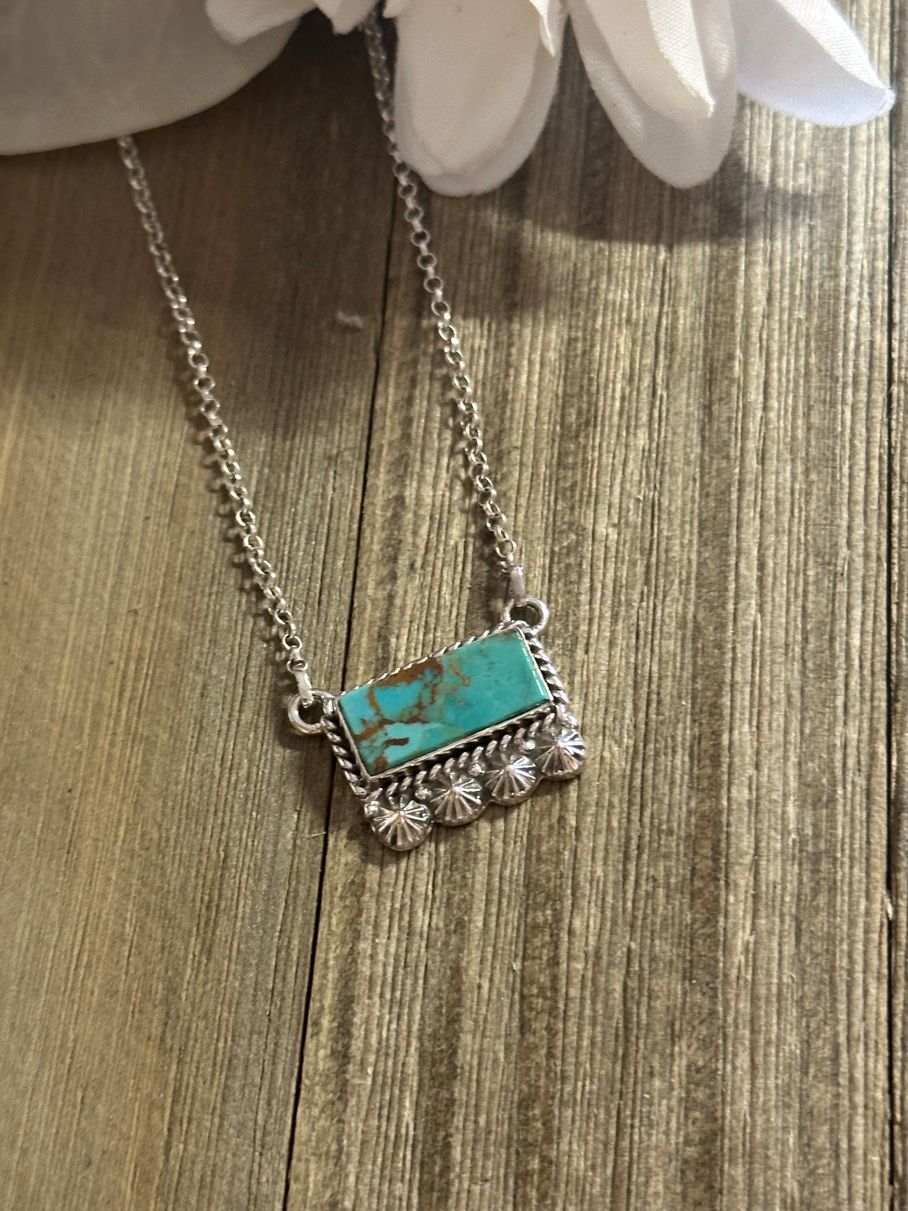 Southwest Handmade Kingman Turquoise & Sterling Silver Bar Necklace