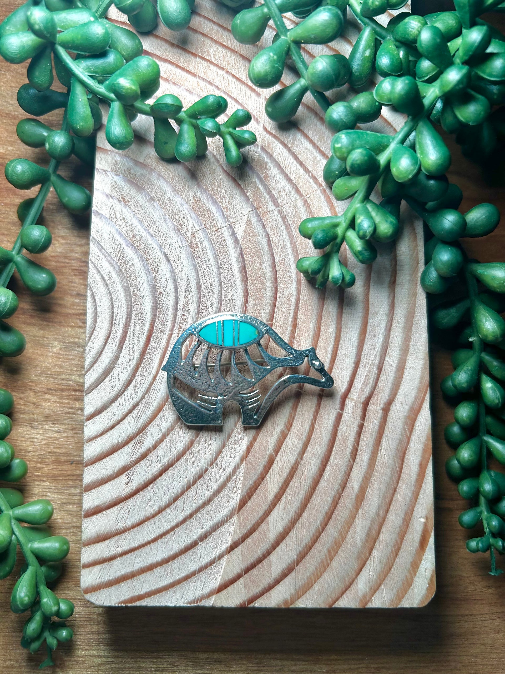 Navajo Made Kingman Turquoise & Sterling Silver Pendant/Pin