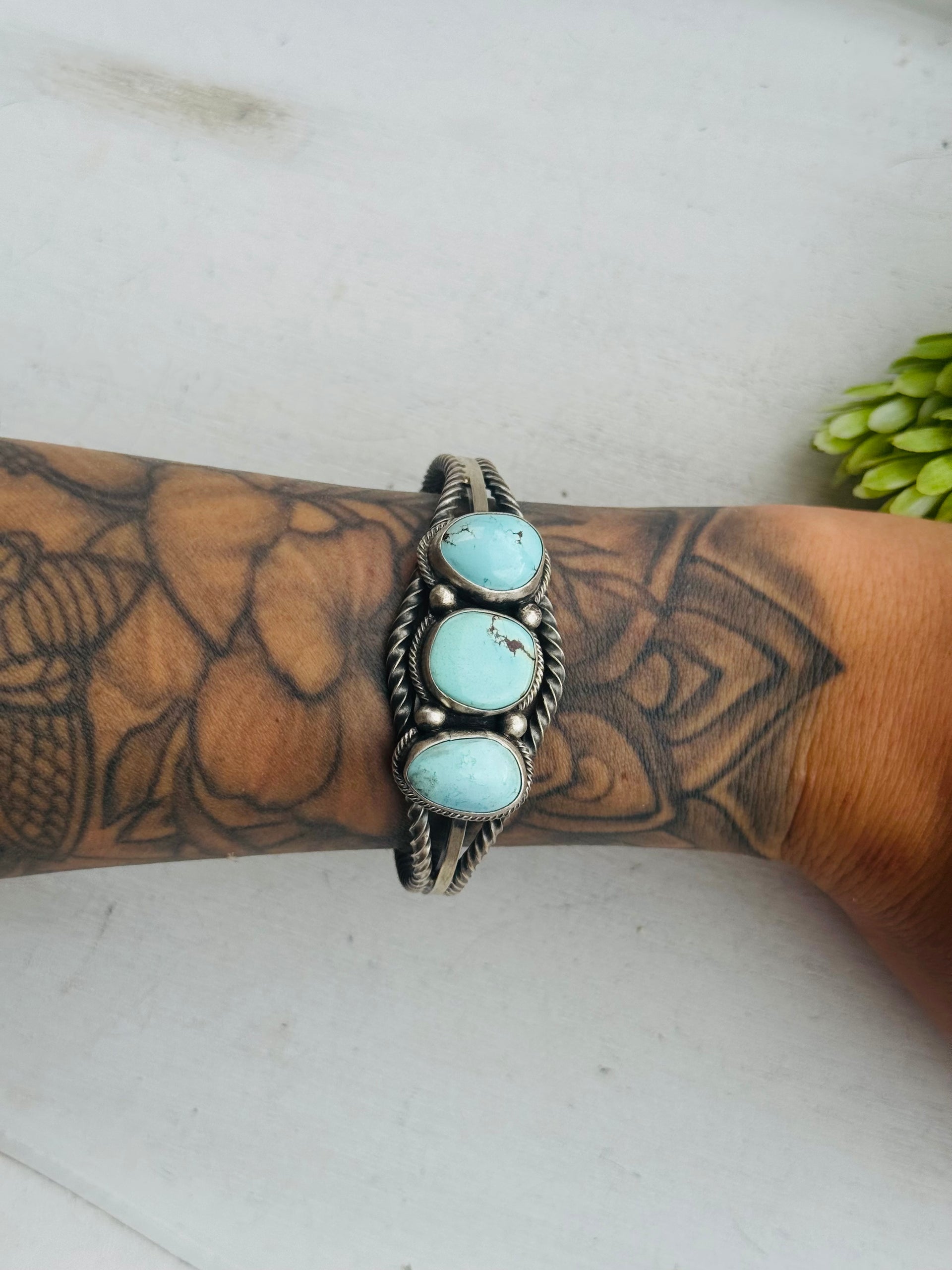 Navajo Made Royston Turquoise & Sterling Silver Cuff Bracelet