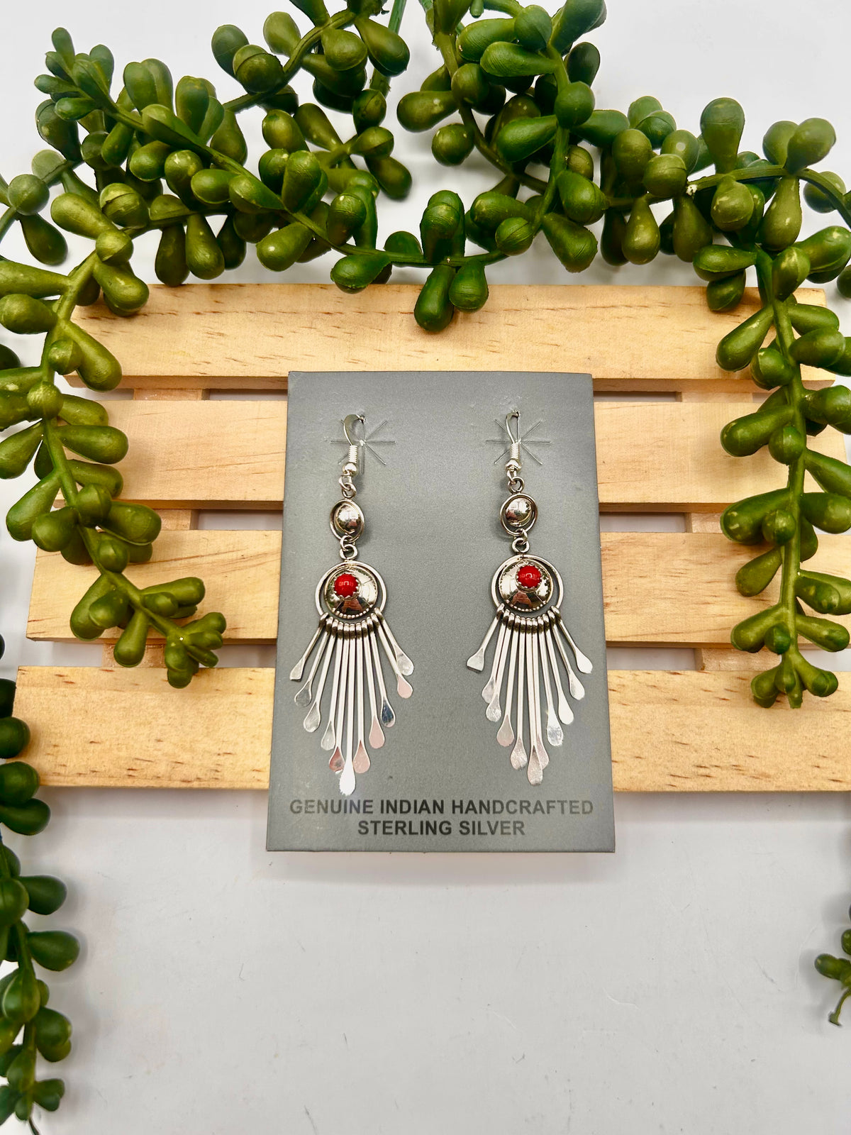 Navajo Made Coral & Sterling Silver Dangle Earrings