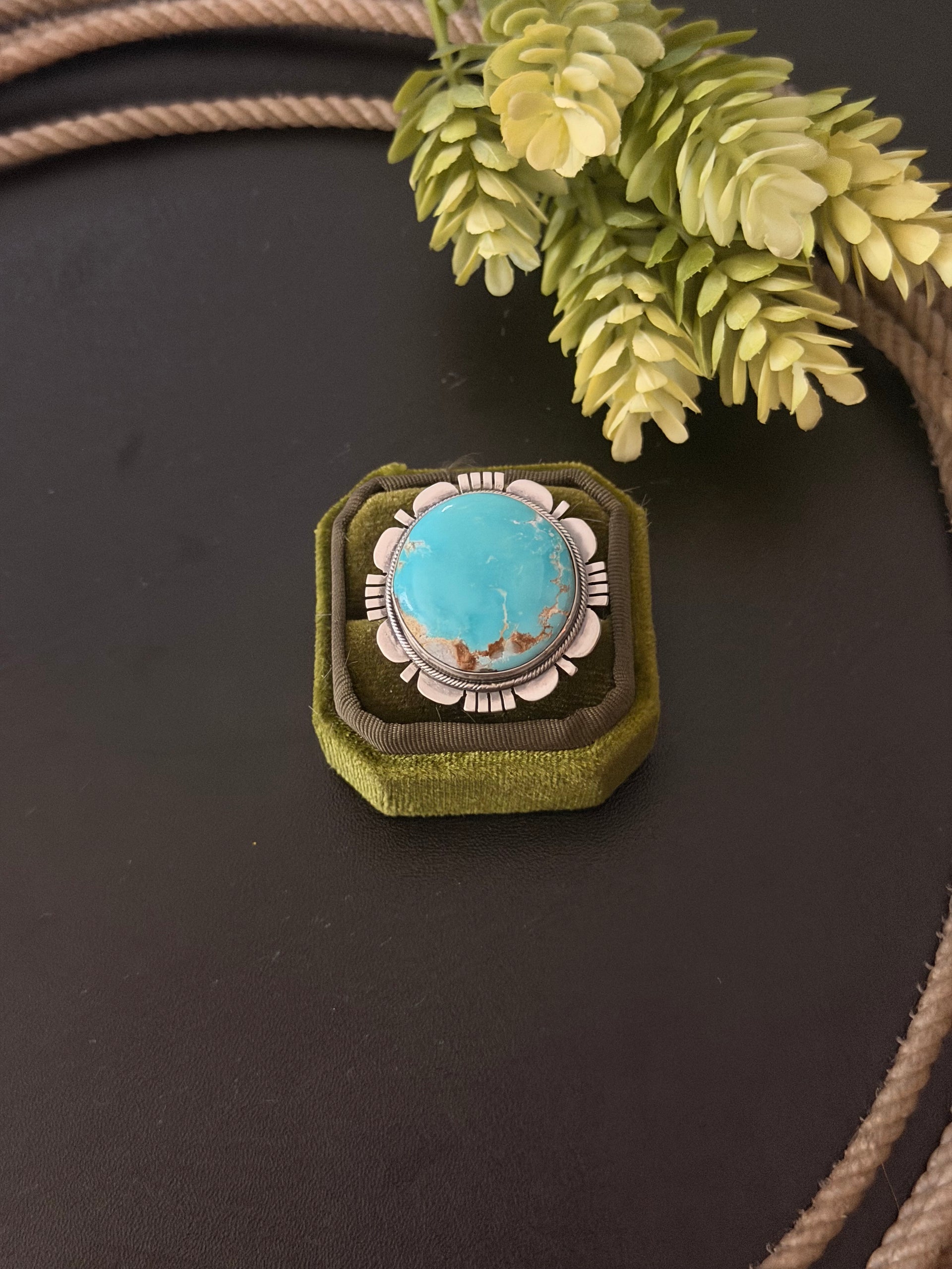 David Benally Royston Turquoise & Sterling Silver Ring Size 6.75