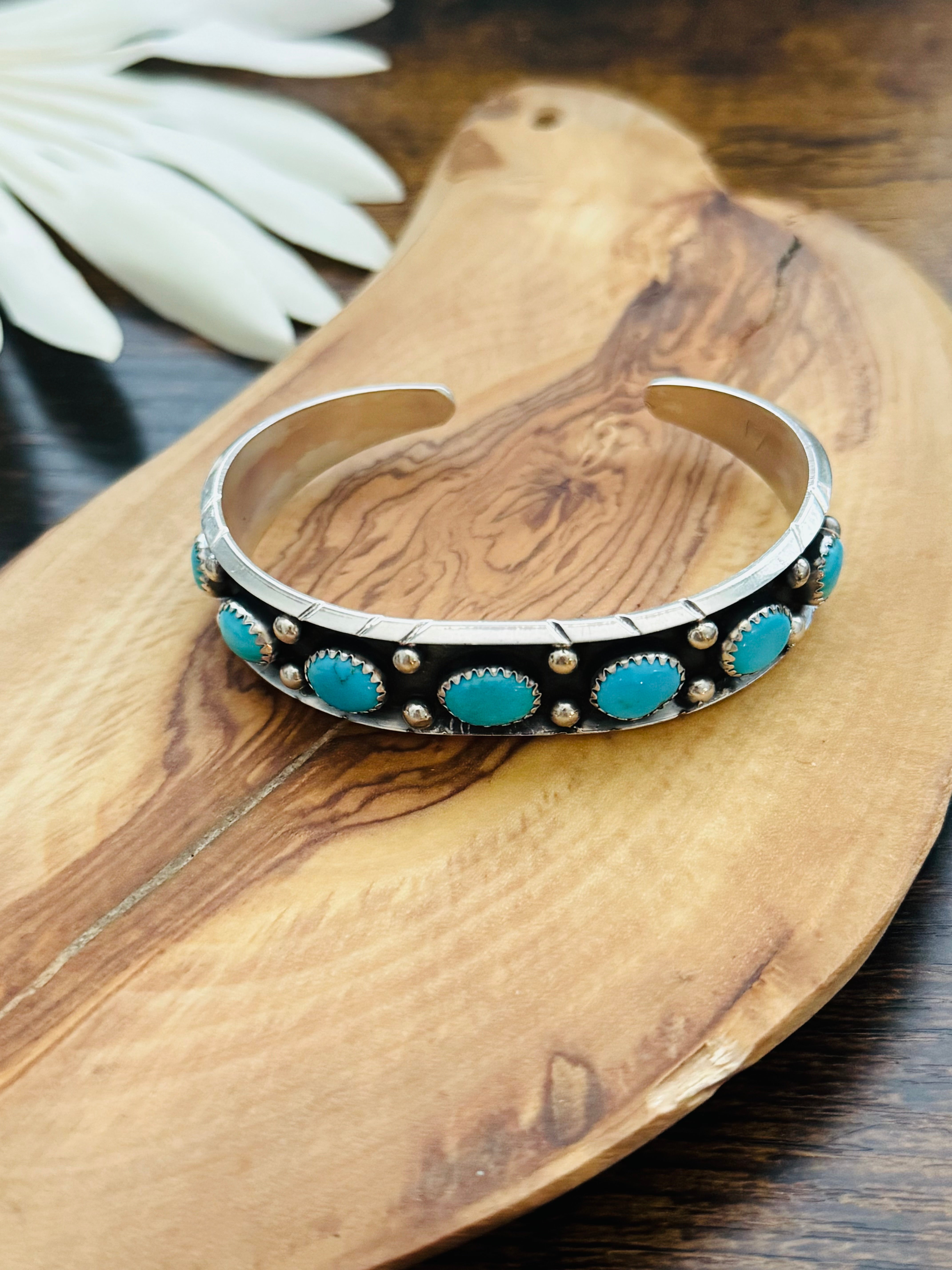 Navajo Made Kingman Turquoise & Sterling Silver Cuff Bracelet