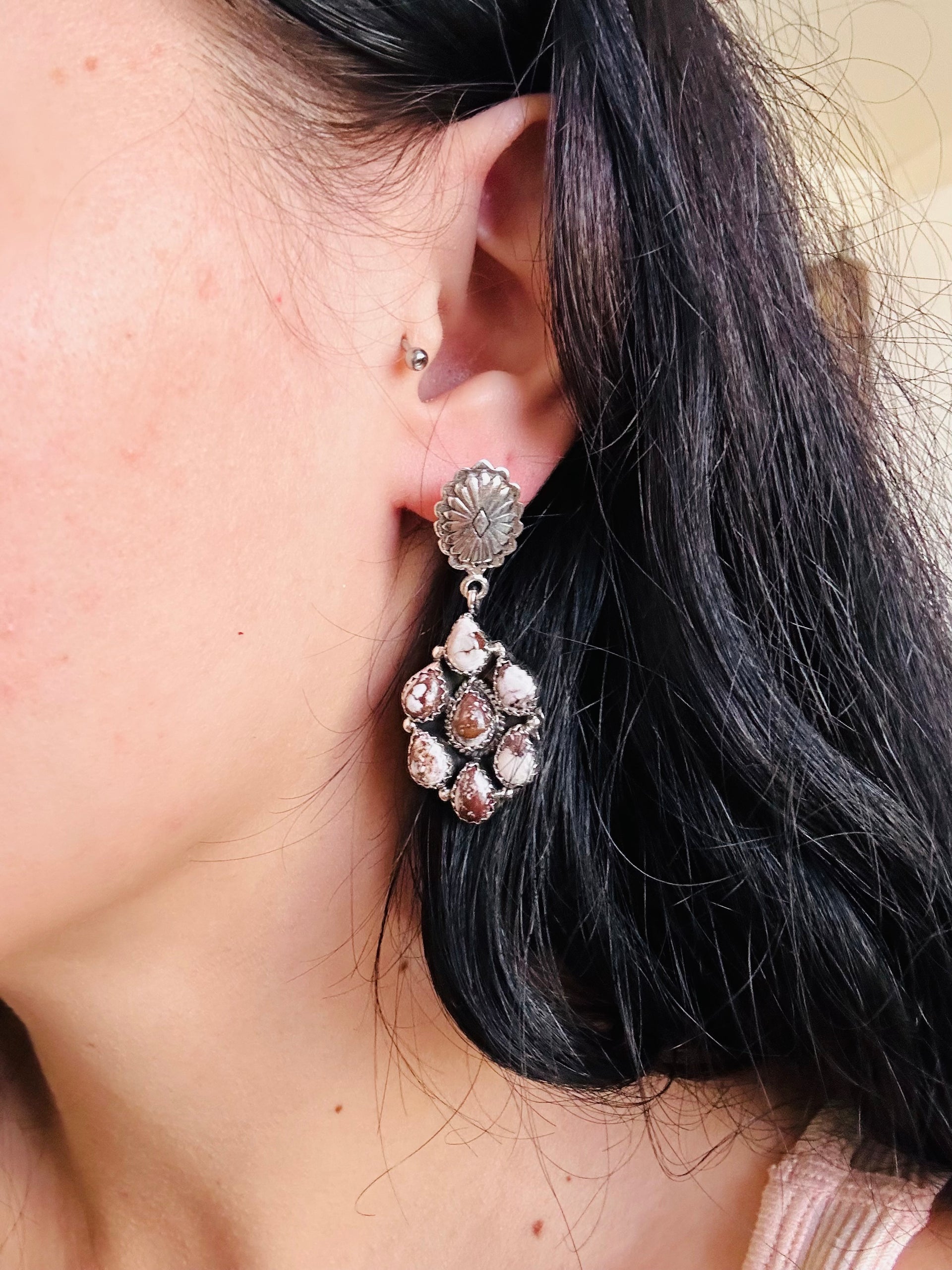 Southwest Handmade Wild Horse & Sterling Silver Post Dangle Earrings