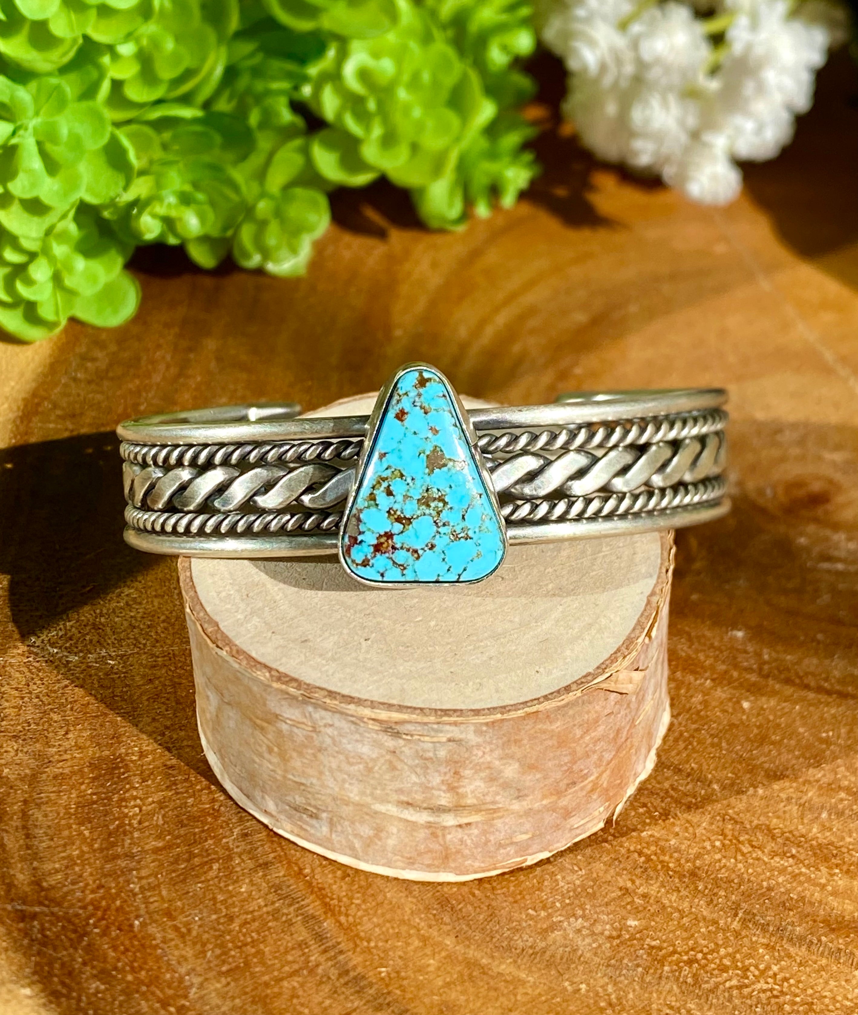 Navajo Made Kingman Turquoise & Sterling Silver Cuff Bracelet