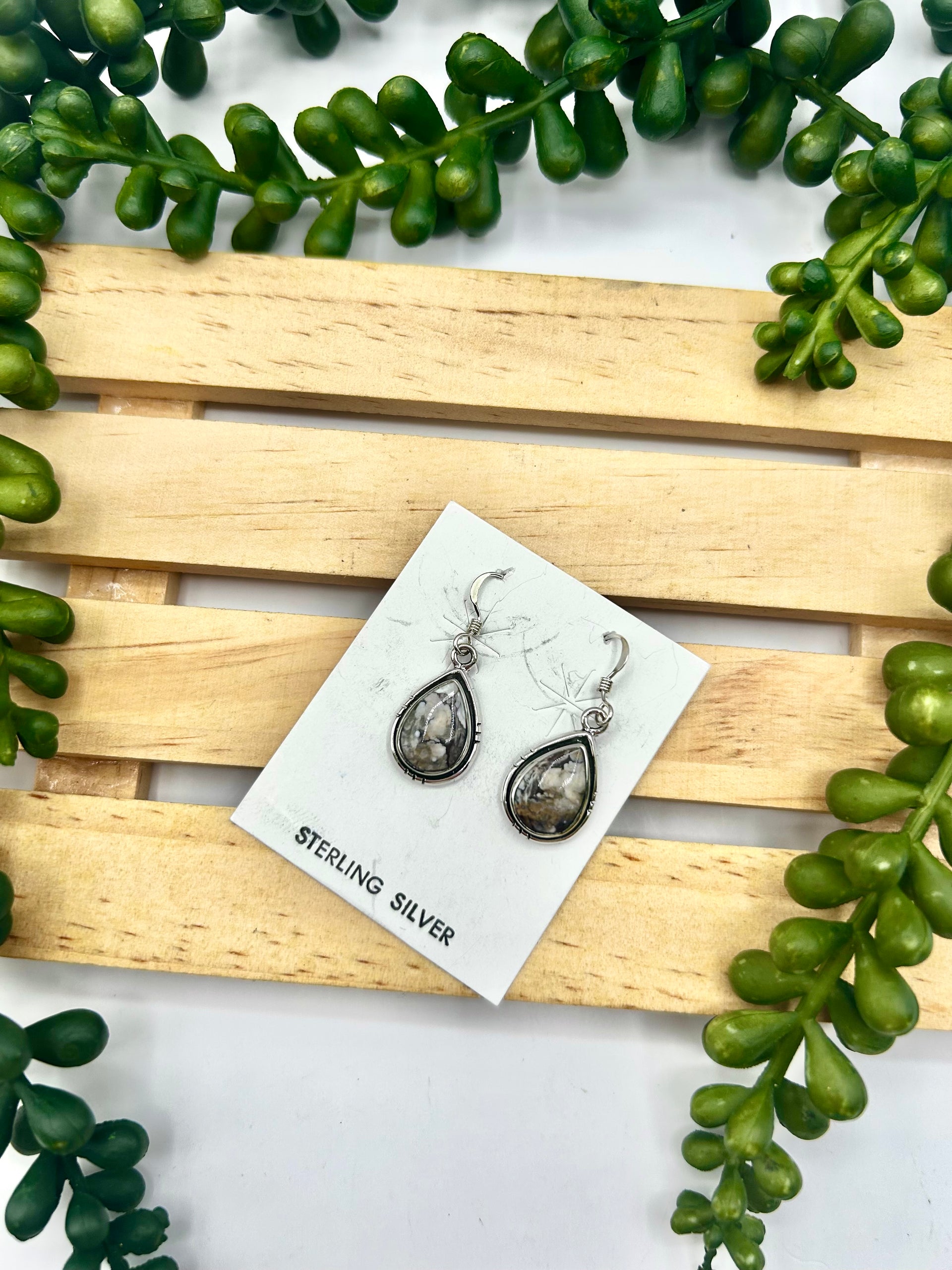 Navajo Made Wild Horse & Sterling Silver Hook Earrings