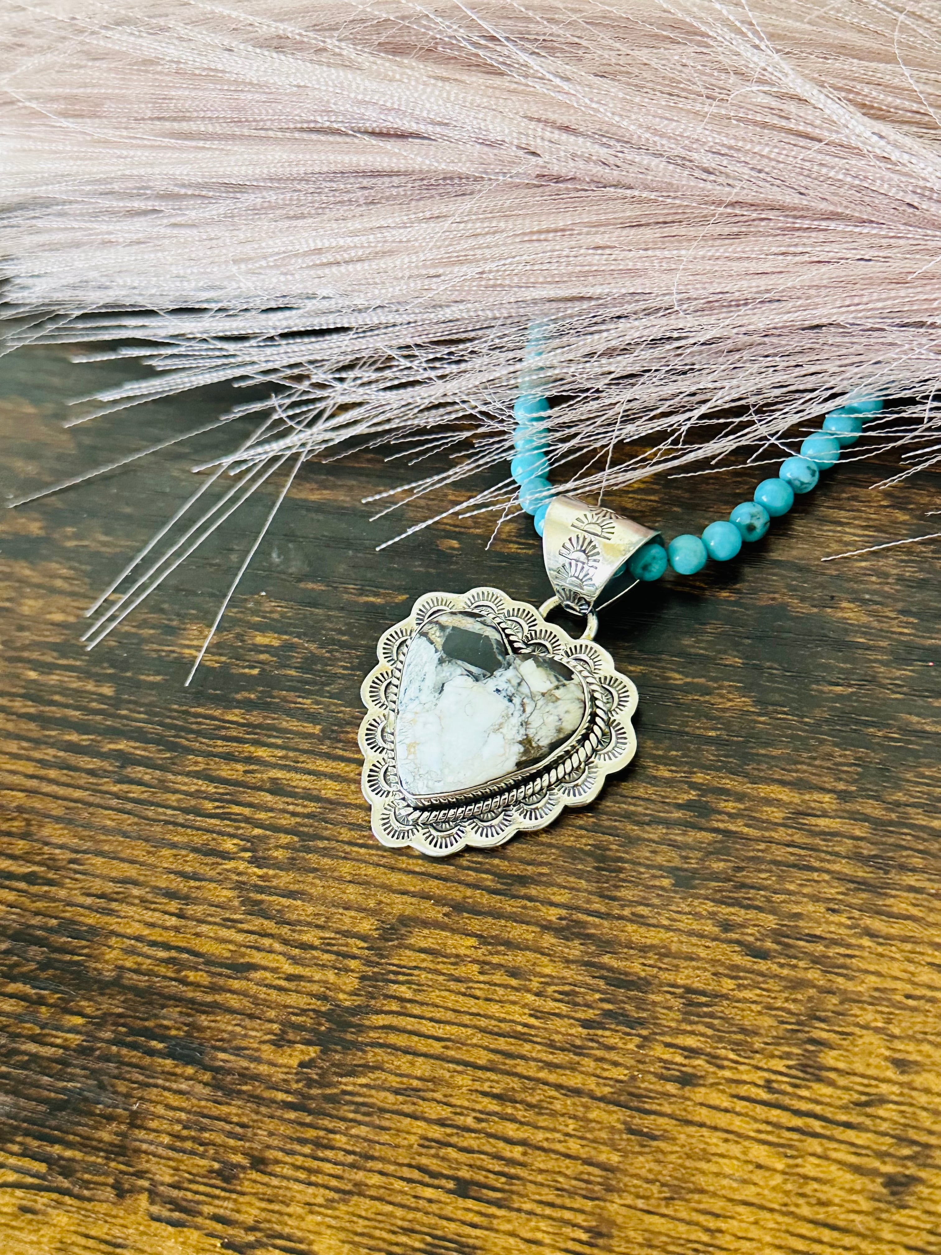 Southwest Handmade White Buffalo & Sterling Silver Heart Pendant