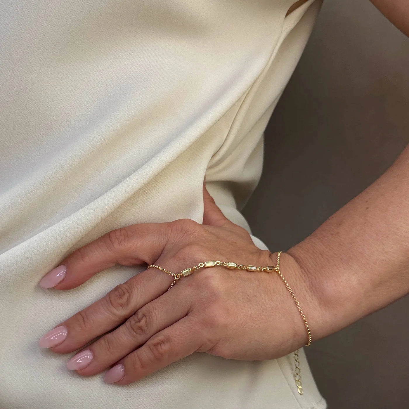 Eileen Quezada Mother of Pearl & 18K Gold Plated Sterling Silver Hand Chain Bracelet