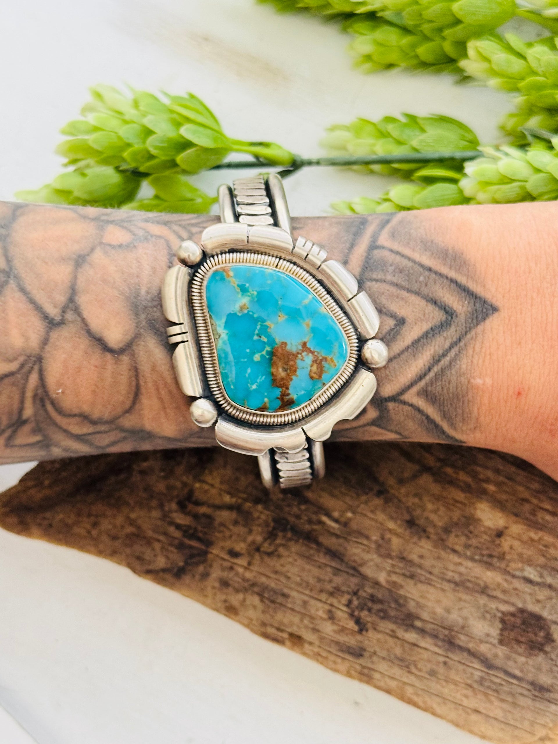 Wydell Billie Natural Turquoise Mountain & Sterling Silver Cuff Bracelet