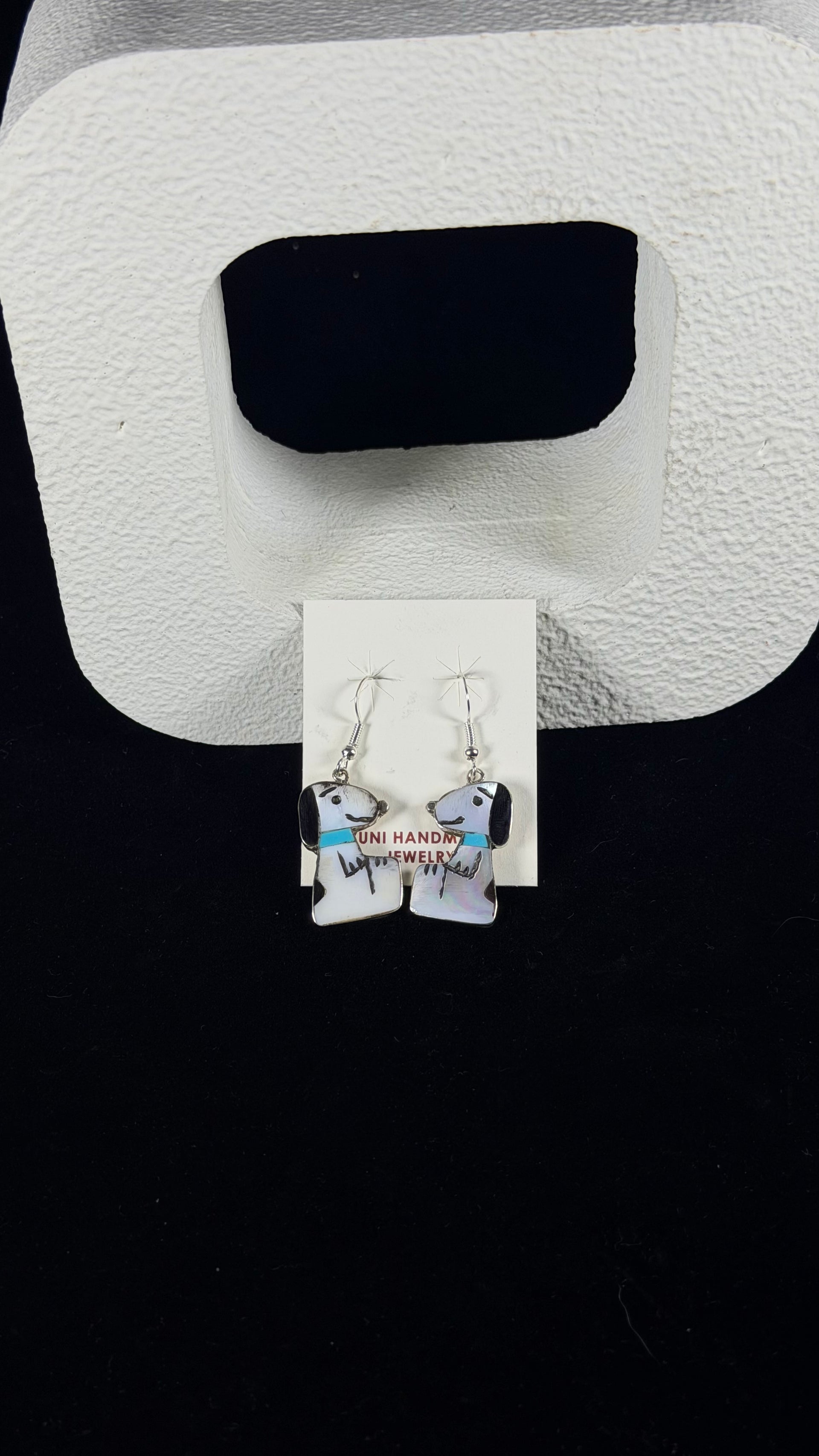 Zuni Made Multi Stone & Sterling Silver Inlay Dangle Earrings