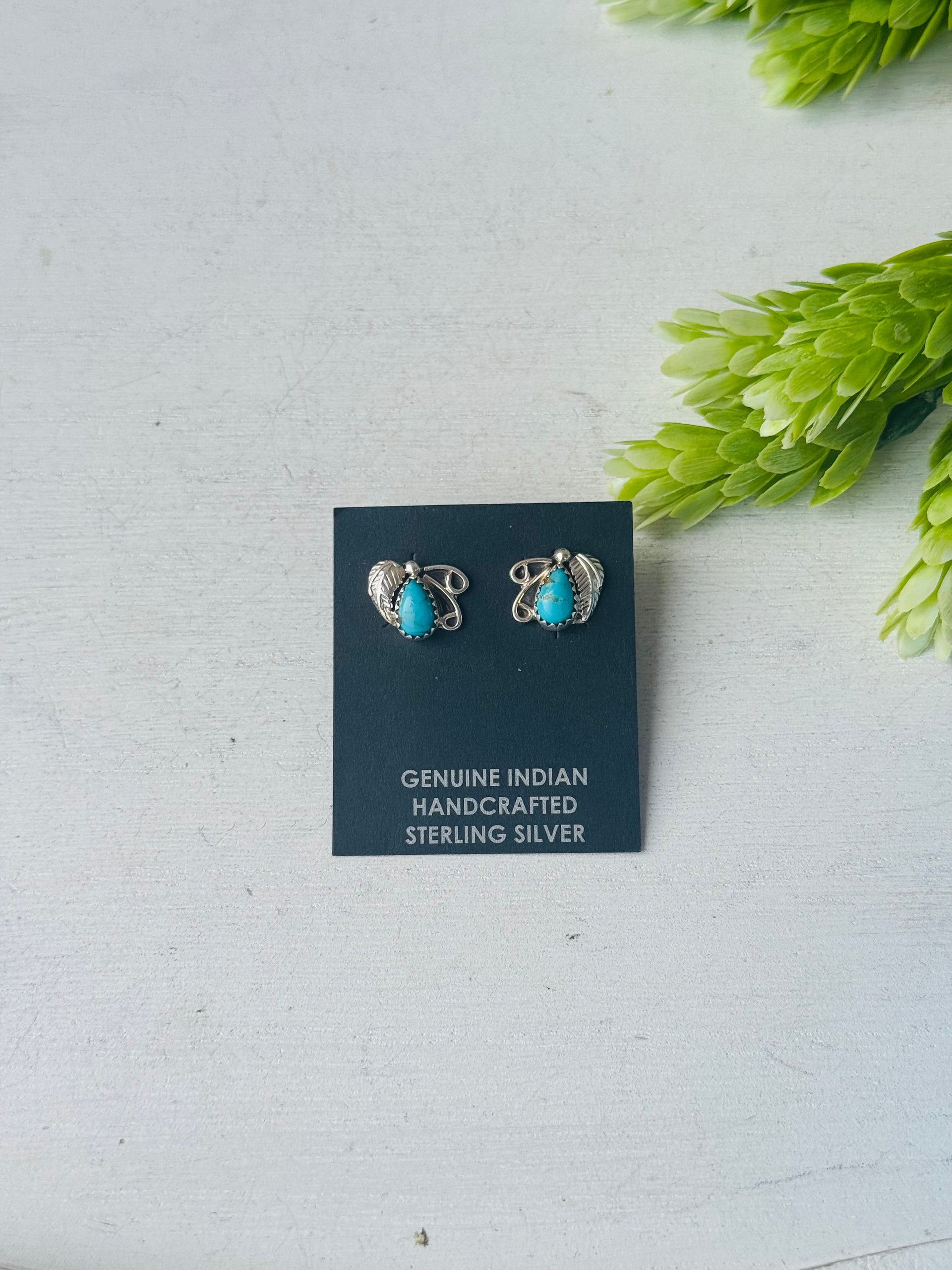 Navajo Made Kingman Turquoise & Sterling Silver Post Earrings