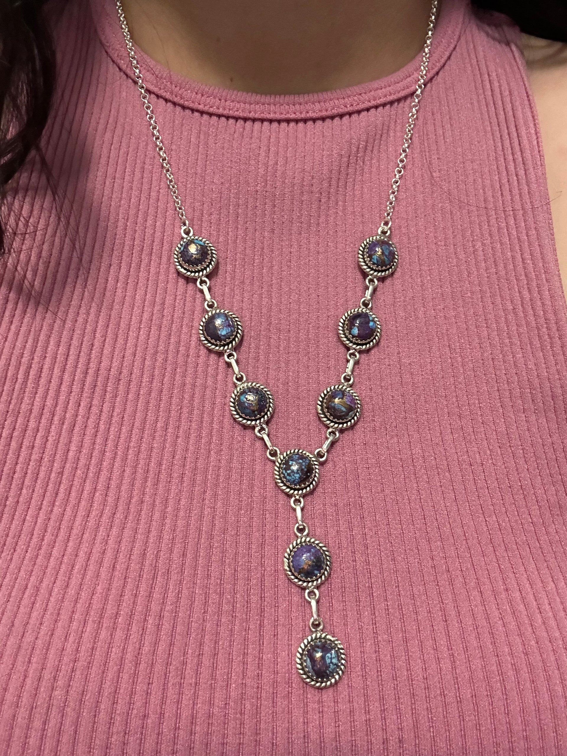 Southwest Made Mohave Turquoise & Sterling Silver Lariat Necklace