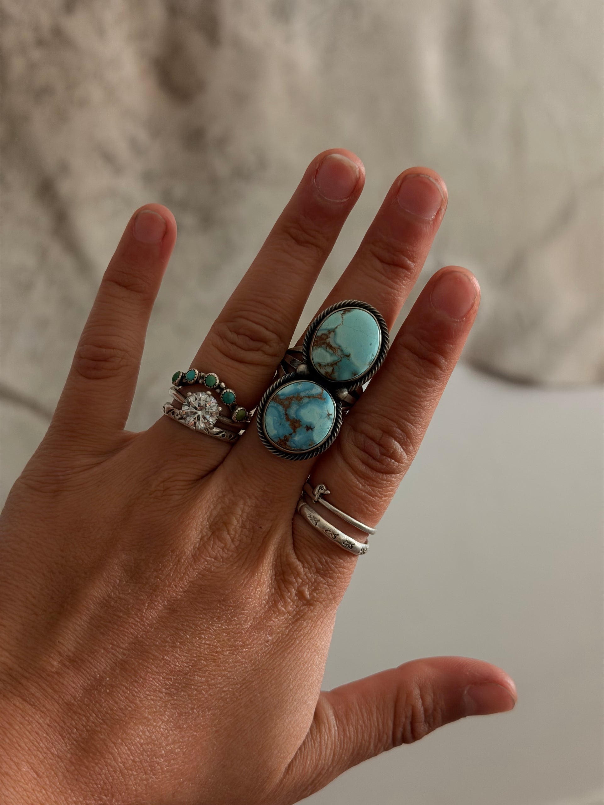 Darrin Livingston Golden Hills Turquoise Sterling Silver Ring Size 7.25