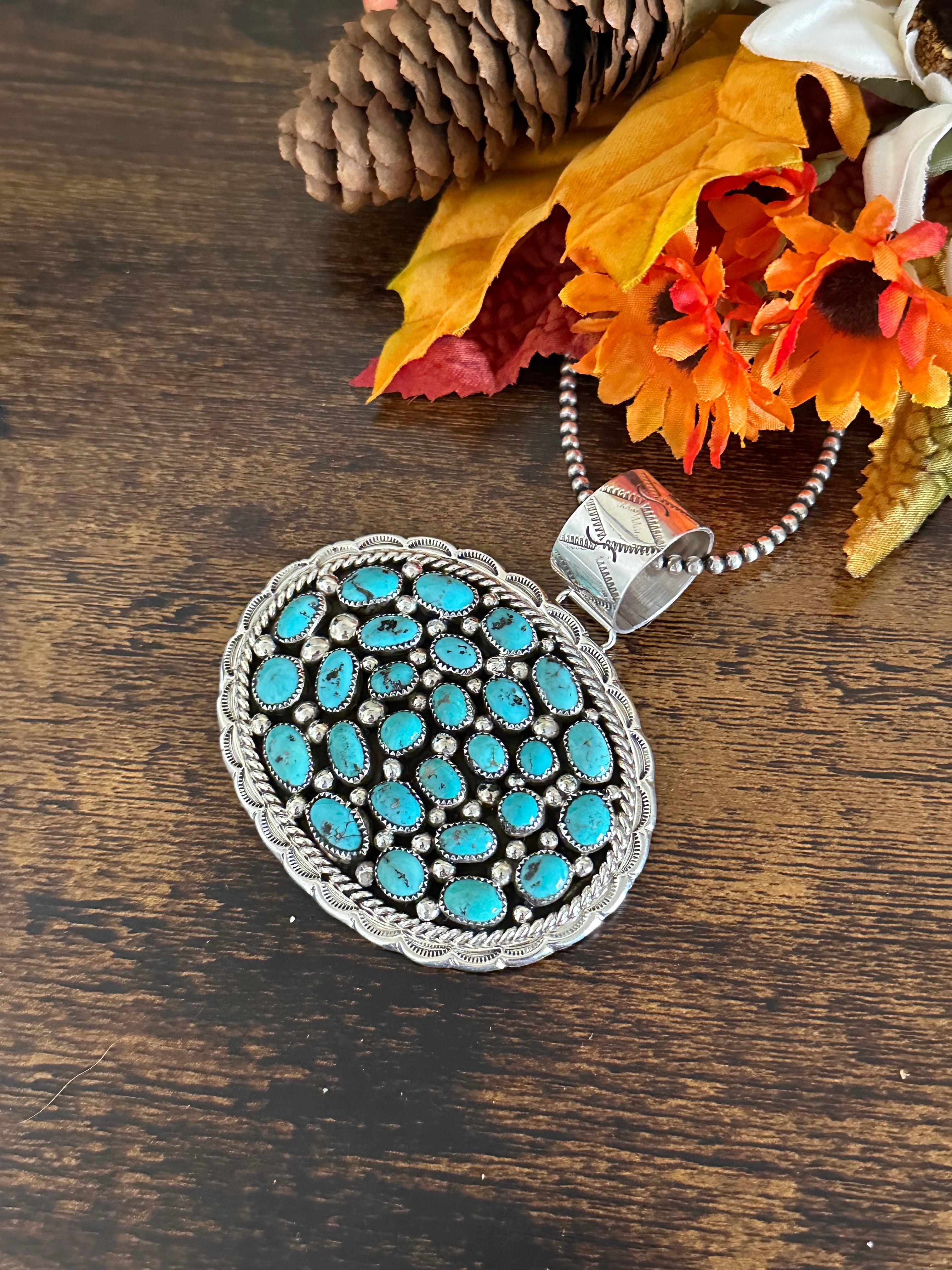 Darlene Begay Kingman Turquoise & Sterling Silver Cluster Pendant