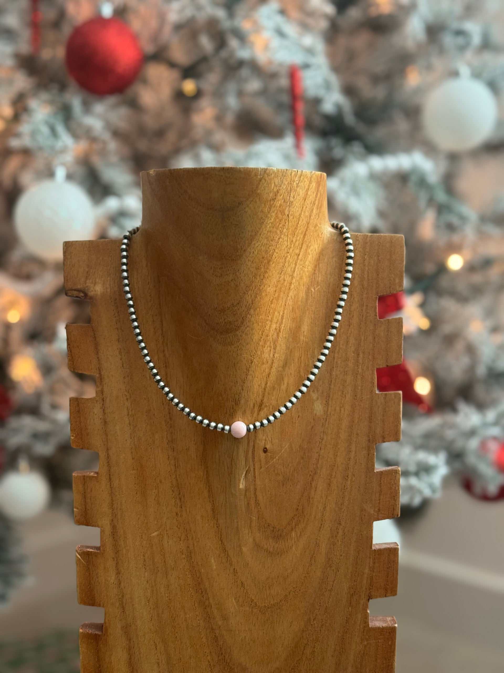 Navajo Strung Pink Conch & Sterling Silver Pearl Necklace