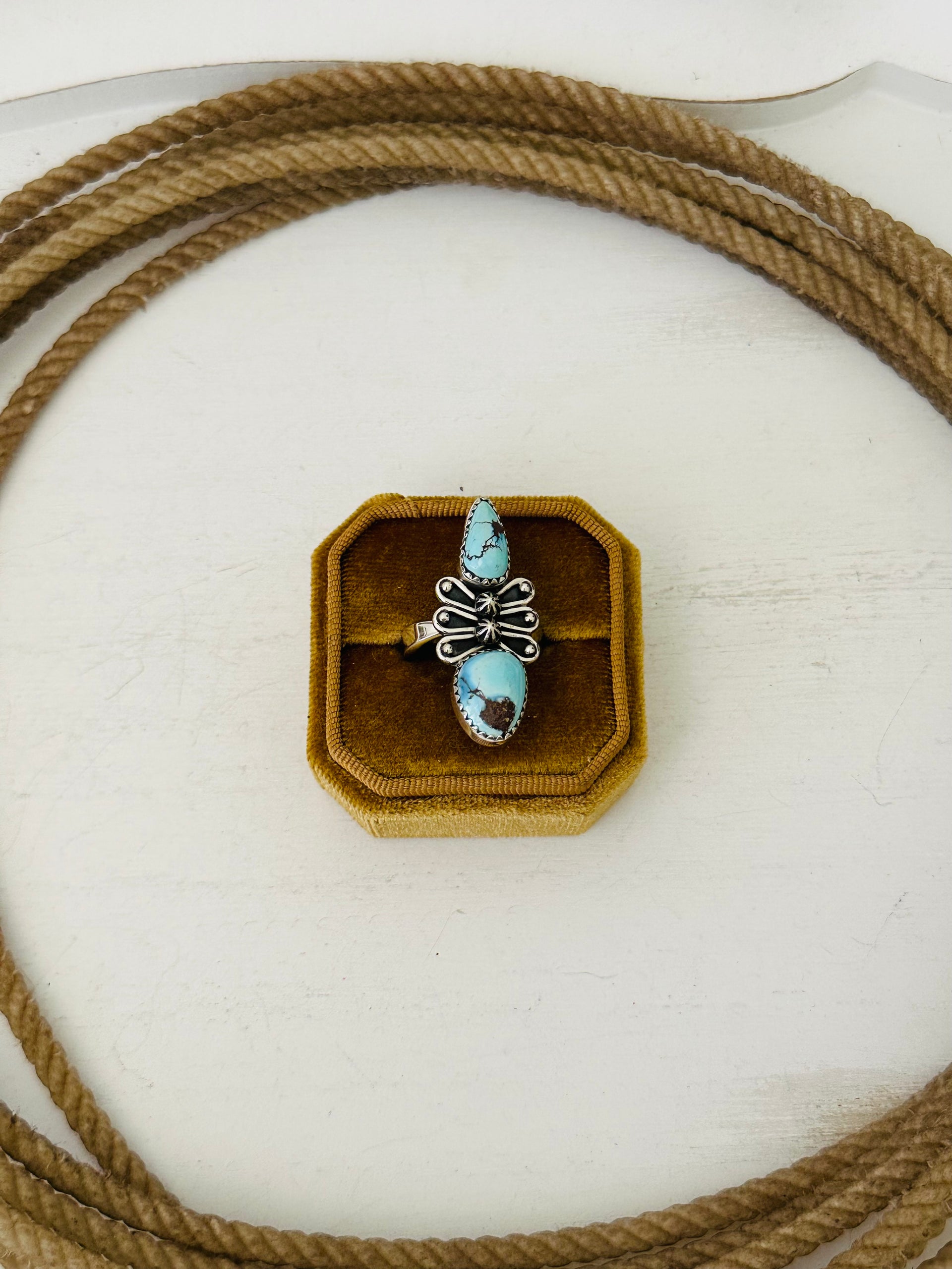 Southwest Handmade Golden Hills Turquoise & Sterling Silver Adjustable Ring