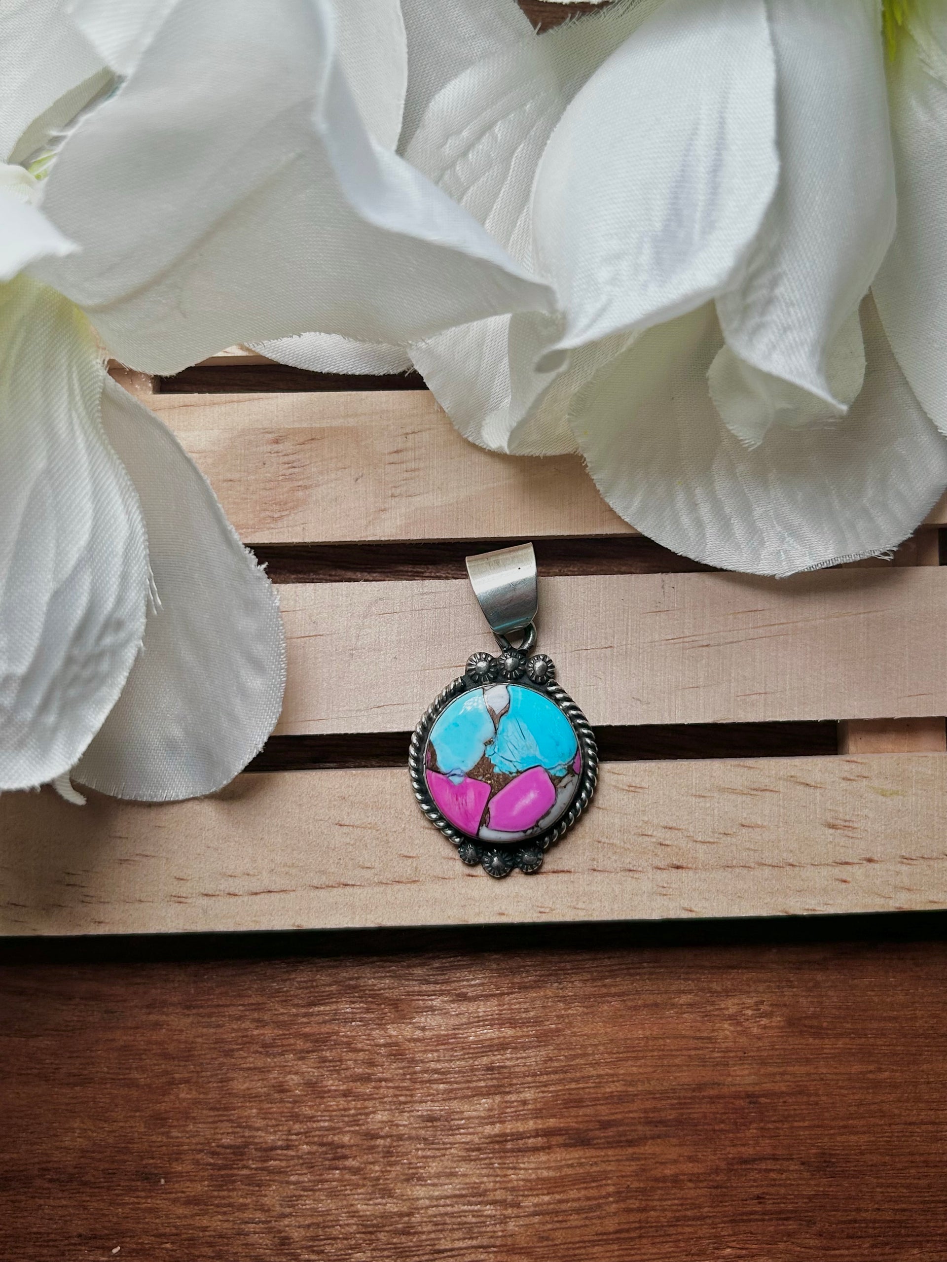 Zachariah David Cotton Candy Dahlia & Sterling Silver Pendant