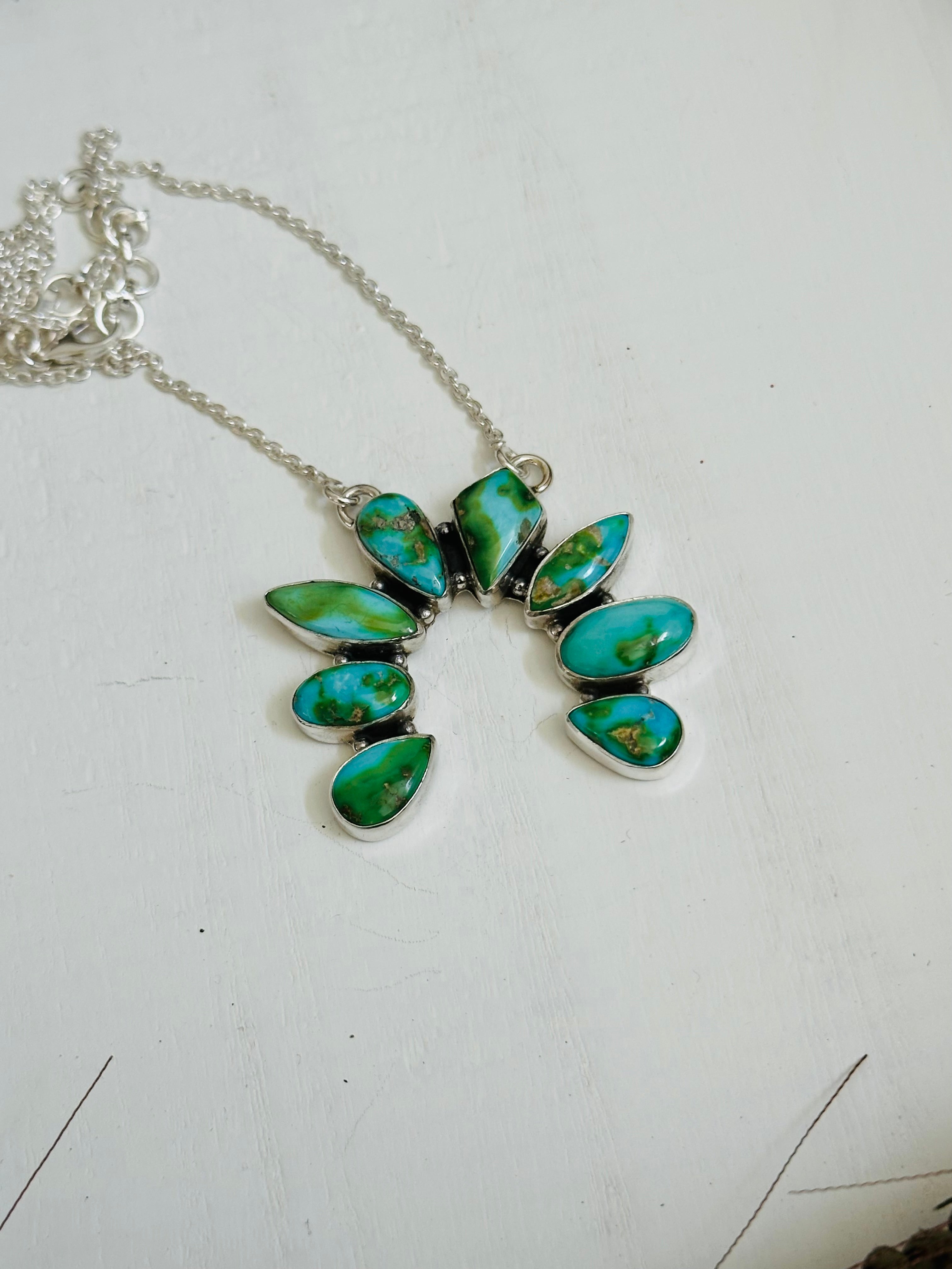 TTD “Chance” Sonoran Mountain Turquoise & Sterling Silver Cluster Naja Necklace