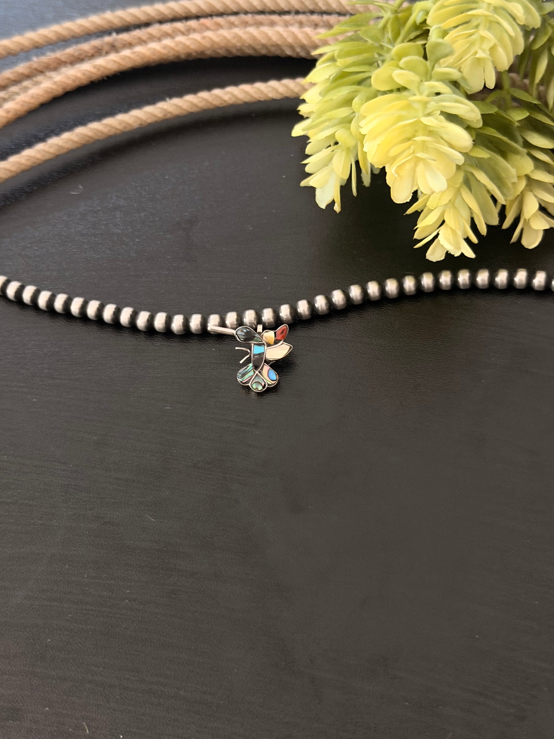 Zuni Made Multi Stone & Sterling Silver Inlay Hummingbird Pendant