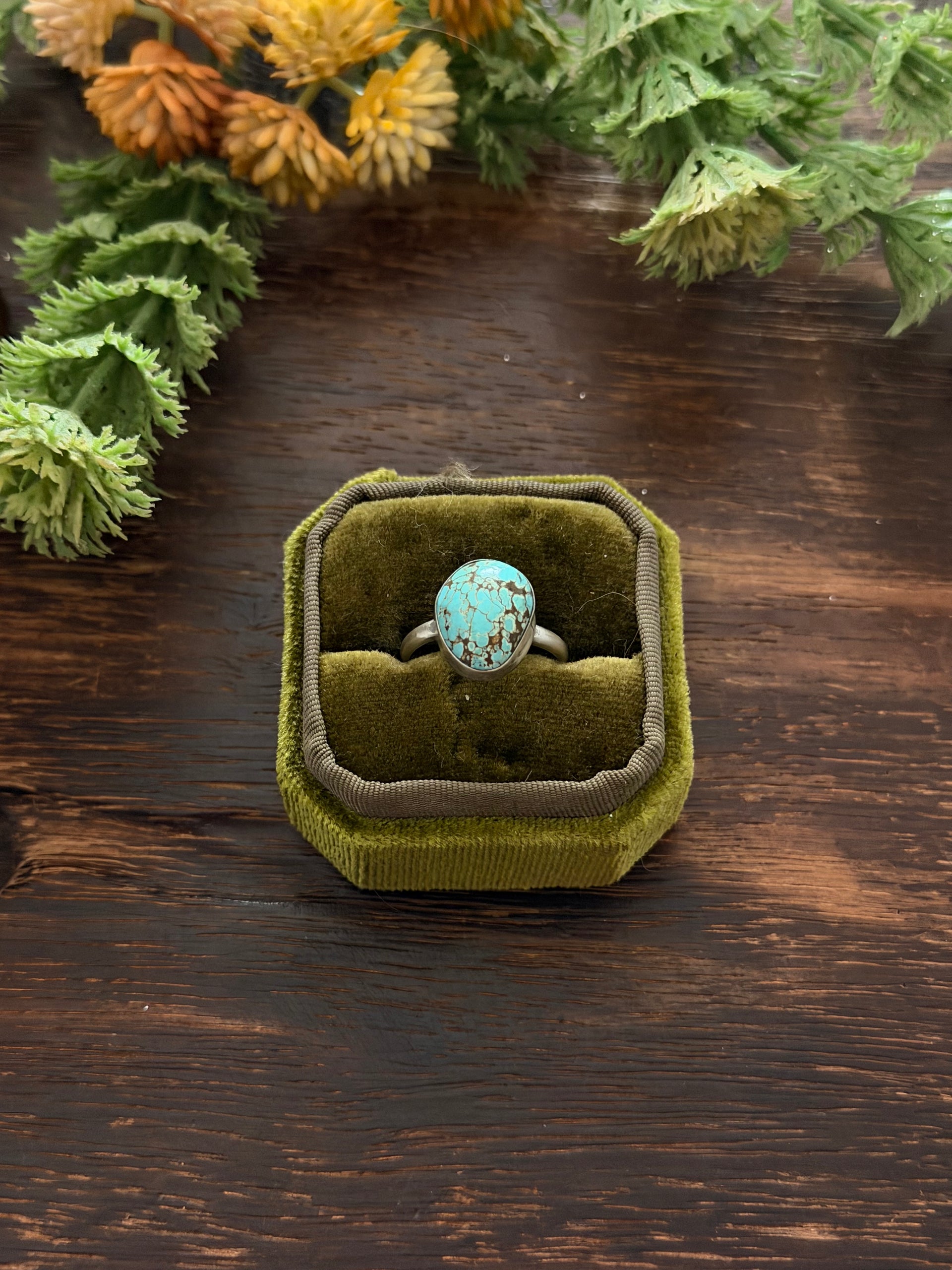Navajo Made Mine 8 Turquoise & Sterling Silver Ring Size 7.5