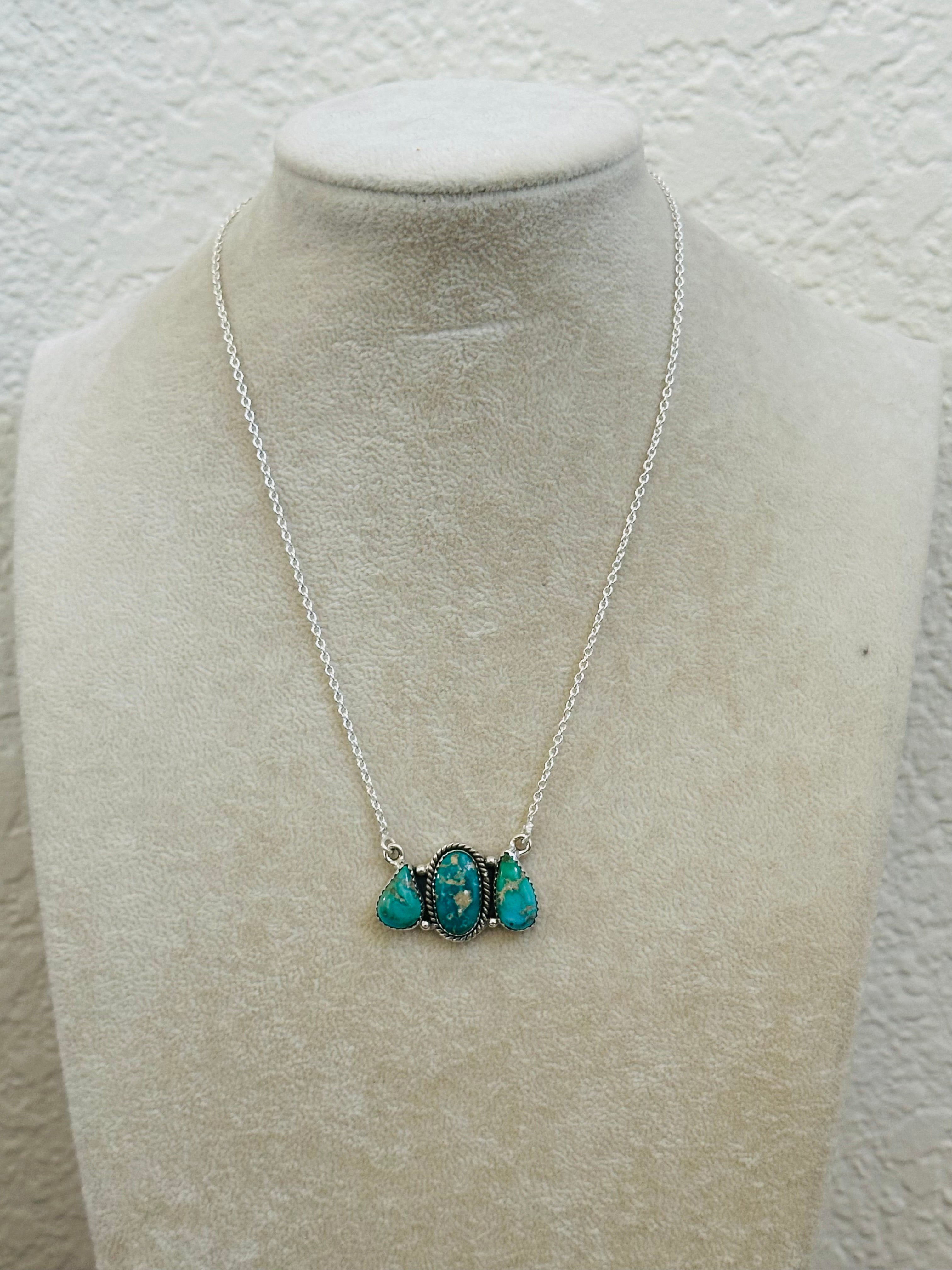 Southwest Handmade Emerald Valley Turquoise & Sterling Silver Necklace