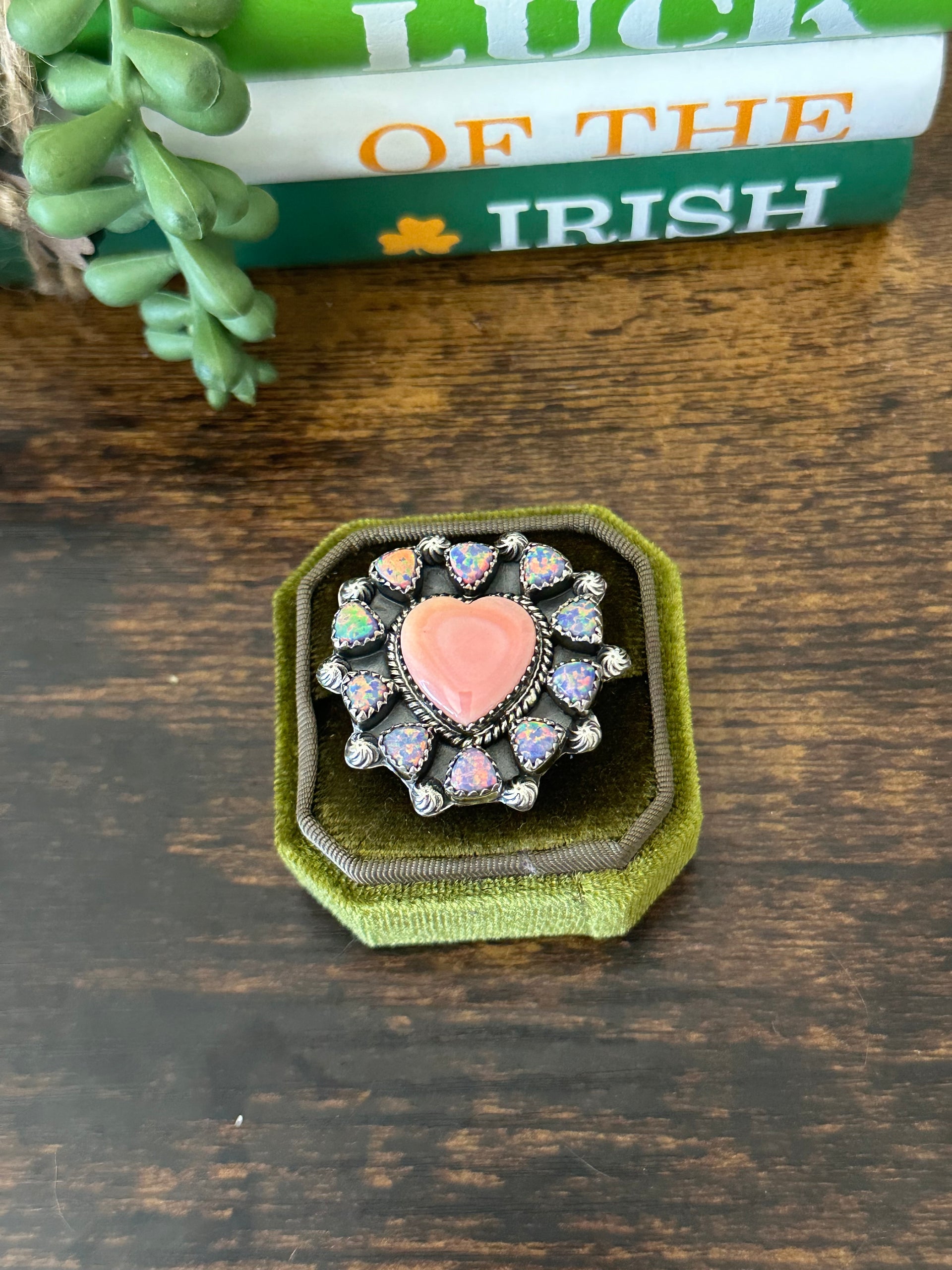 Southwest Handmade Multi Stone & Sterling Silver Adjustable Cluster Heart Ring