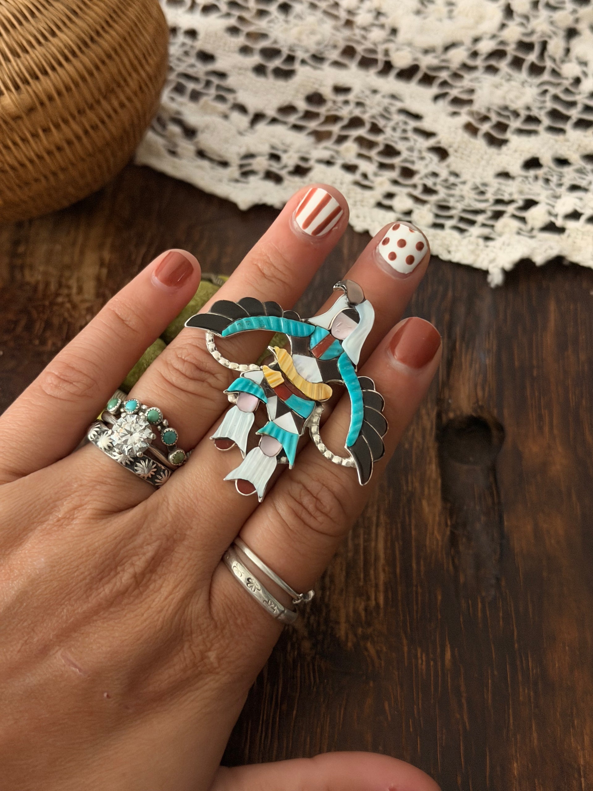 Jonathan Bayoka Multi Stone & Sterling Silver Inlay Ring Size 7