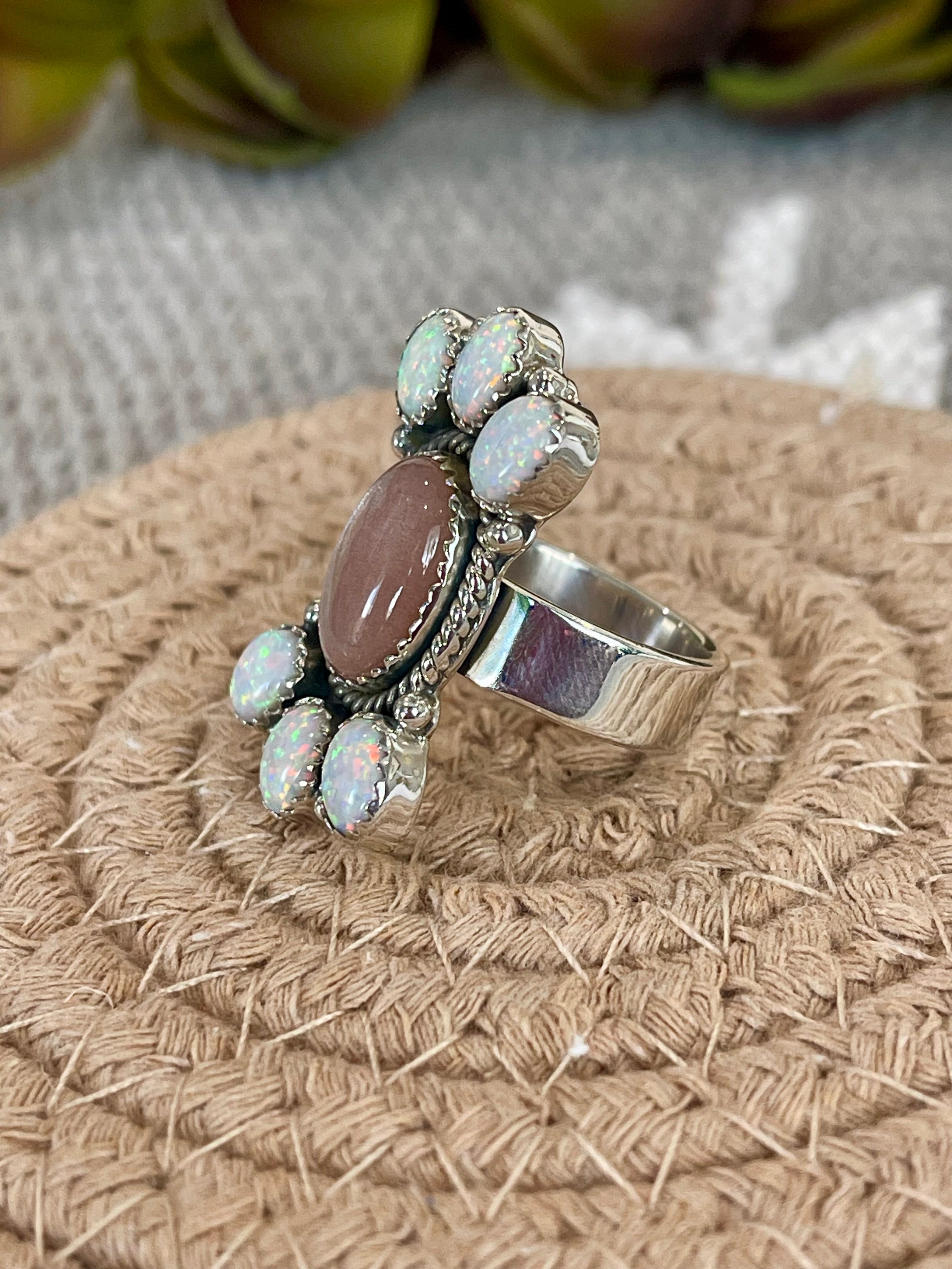 Southwest Handmade Multi Stone & Sterling Silver Adjustable Cluster Ring