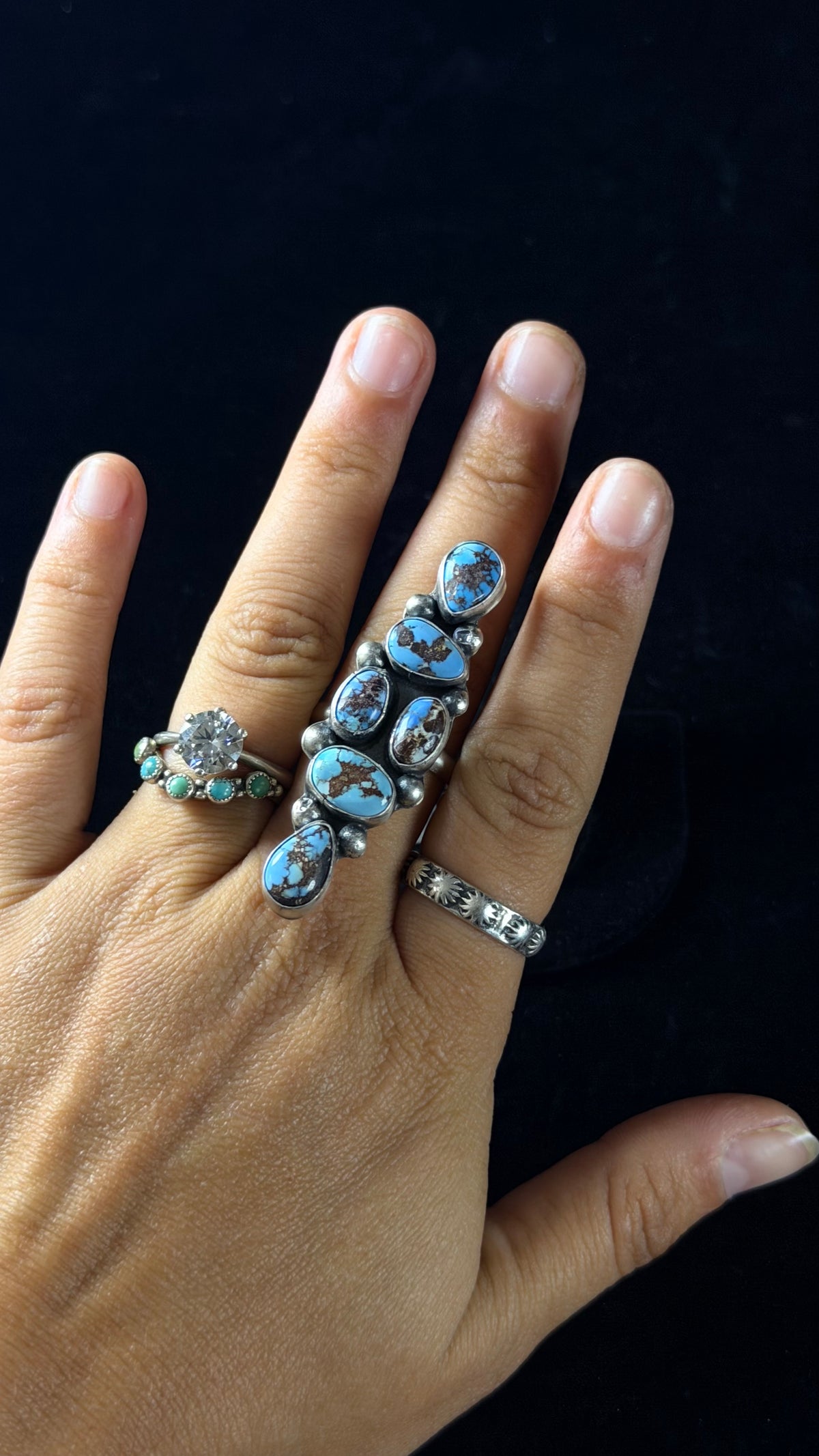Jameson Garcia Golden Hill Turquoise & Sterling Silver Adjustable Cluster Ring